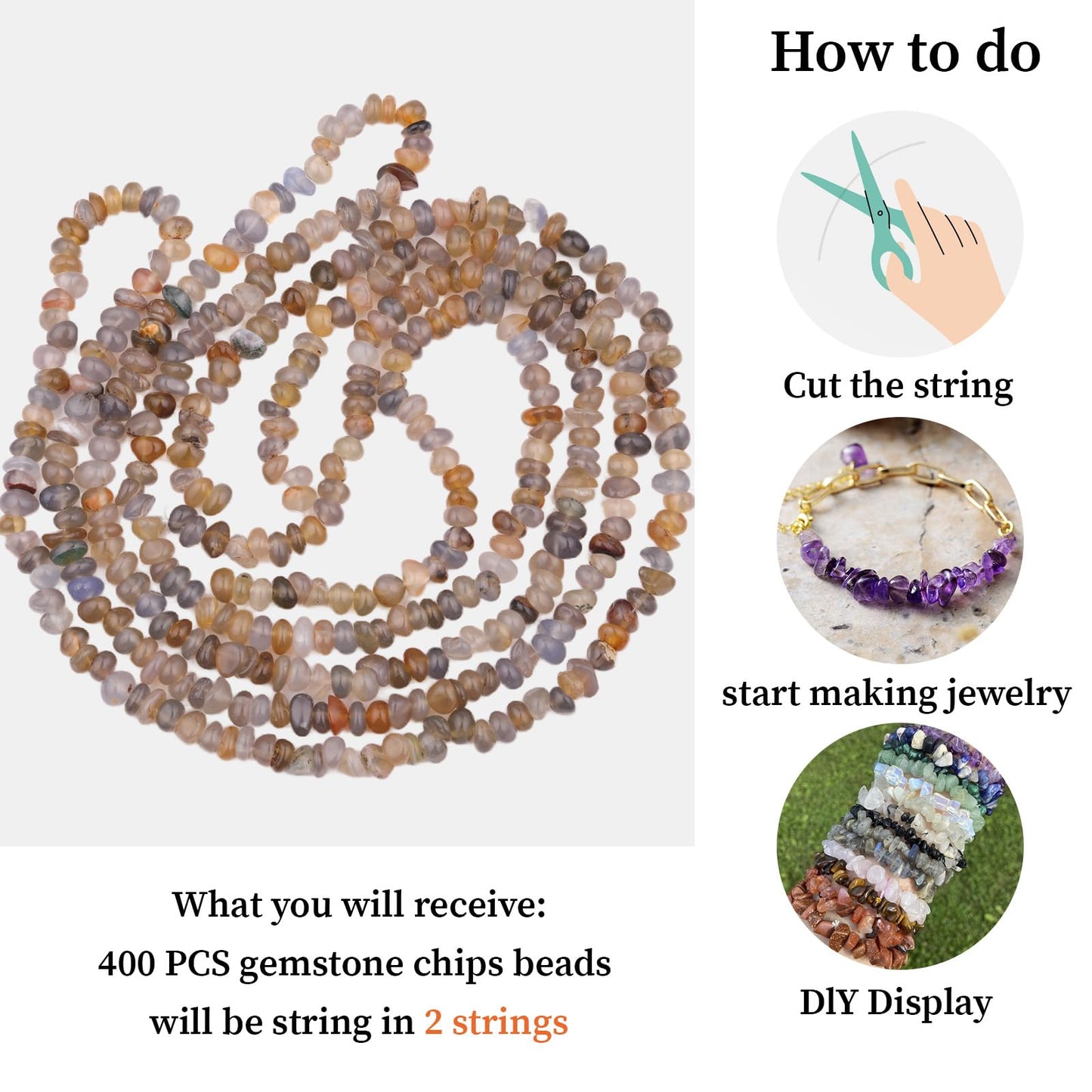400pcs Natural Chip Stone Beads for Jewelry Making Blue Agate 5-8mm Irregular Gemstones Healing Crystal Loose Rocks Bead Hole Drilled for Ring Earrings Necklace Bracelet Making DIY Art Crafts