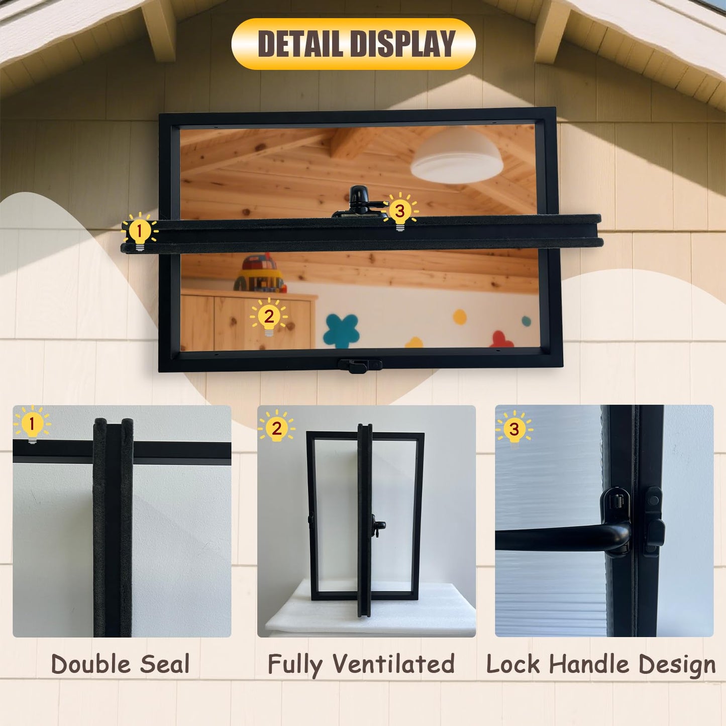 32x24inWindows for houses, 360° Rotation Sliding Window, Flush Mount Rotating Ventilated Windows, Basement Window with Tempered Glass, for Bathroom/Kitchen/Warehouse/Playhouse (White, 32x24in)