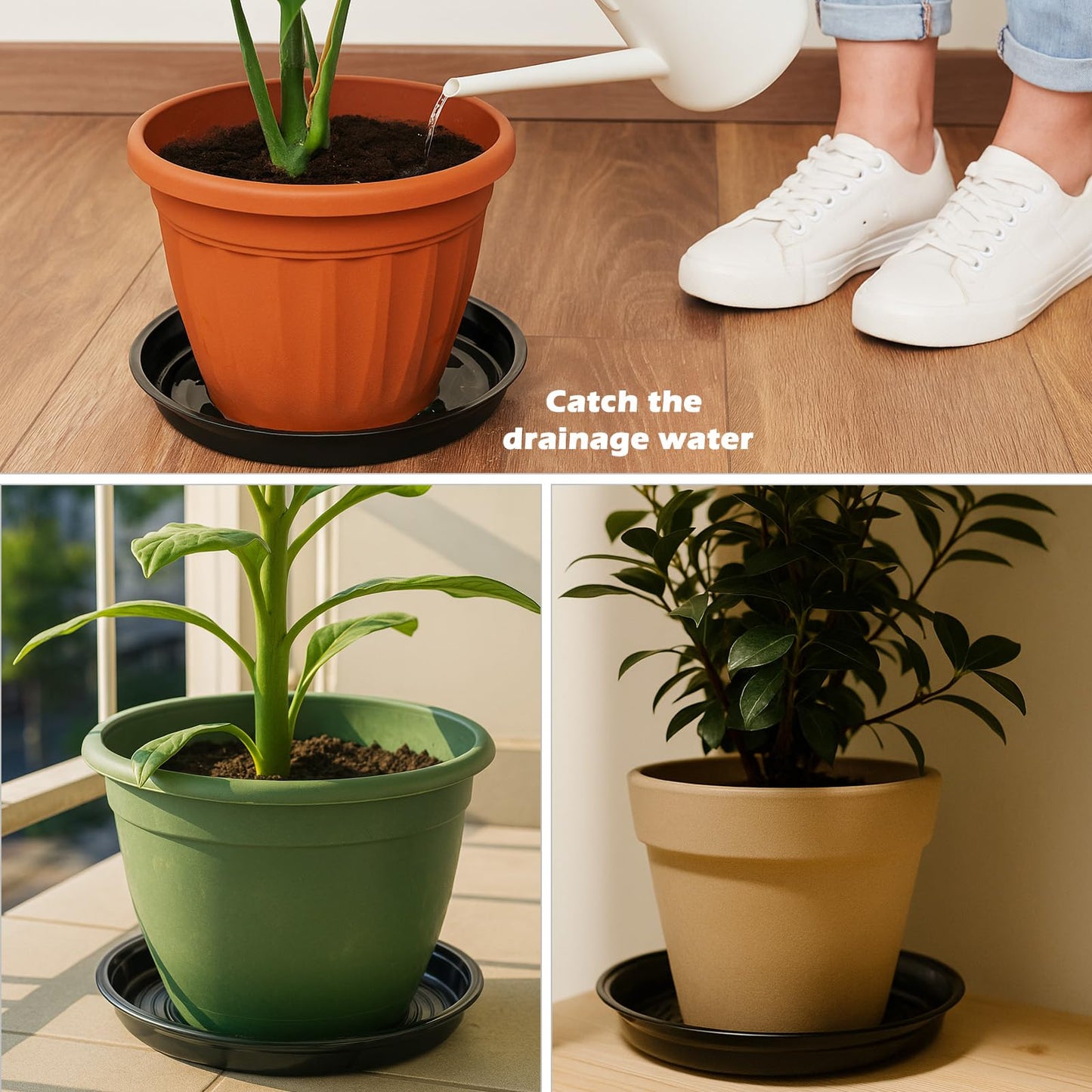 30 Packs 20" Extra-Large Plant Saucers for Indoor Outdoor Use Heavy Duty Plastic Plant Plate Dish for Planter Bulk Round Flower Pot Drip Trays to Catch Water 4 to 20 Inch, Black