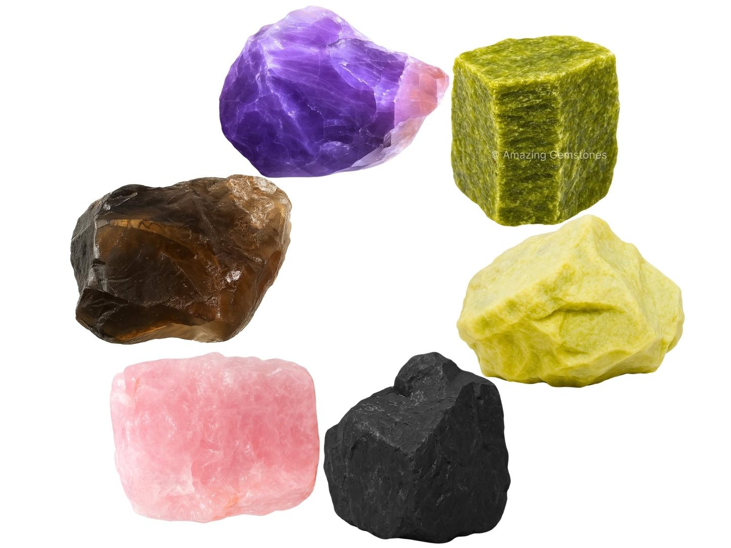 Amazing Gemstone Crystals for Sleep Manifestation, Set of 6 Amethyst, Smoky Quartz, Shungite, Vesuvianite, Serpentine and Rose Quartz Healing Crystals and Stones