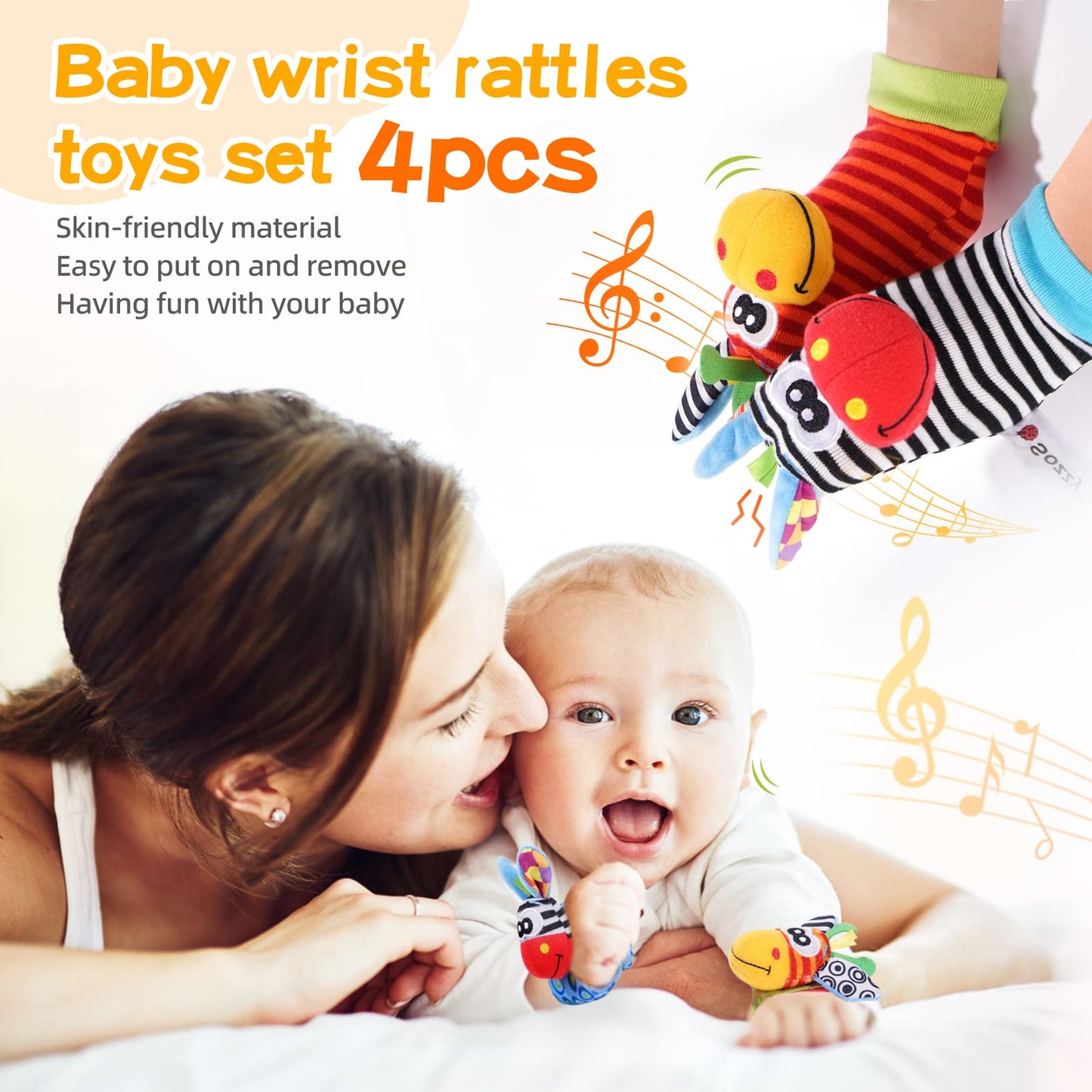 PHEZAPA Baby Toys 0-6 Months, Infant Rattle Socks, Wrist Hand & Foot Finder Socks Set,Soft Newborn Sensory Toys,Infant rattles for Babies 0 3 6 Months,Girl Boy Shower Gifts 6-12 Months