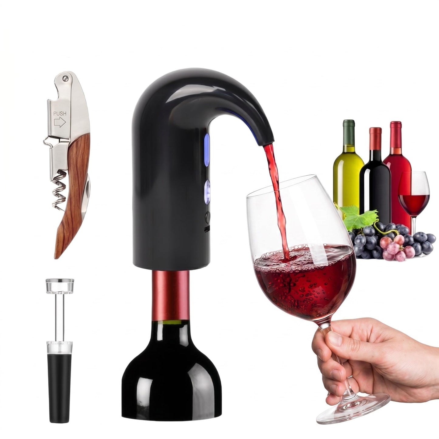 Electric Wine Aerator, Wine Decanter Pump Dispenser Gifts Set,Automatic Wine Aerator Pourer Spout. Wine Dispenser Pump Wine Accessories, Perfect Mothers Day Gifts