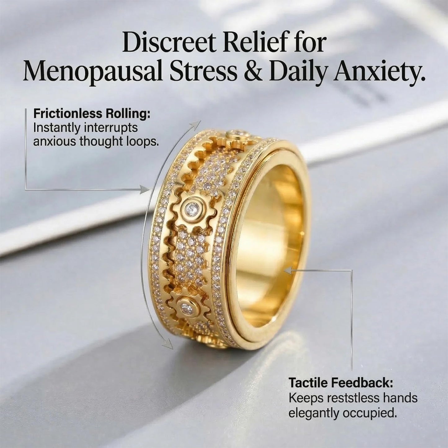 Xarewx Mindfulness Rings for Women, Fidget Ring, Adjustable Anti-Anxiety Fidget Rings, Menopause and Stress Ring, Calm & Everyday Wear(3pcs, 12)