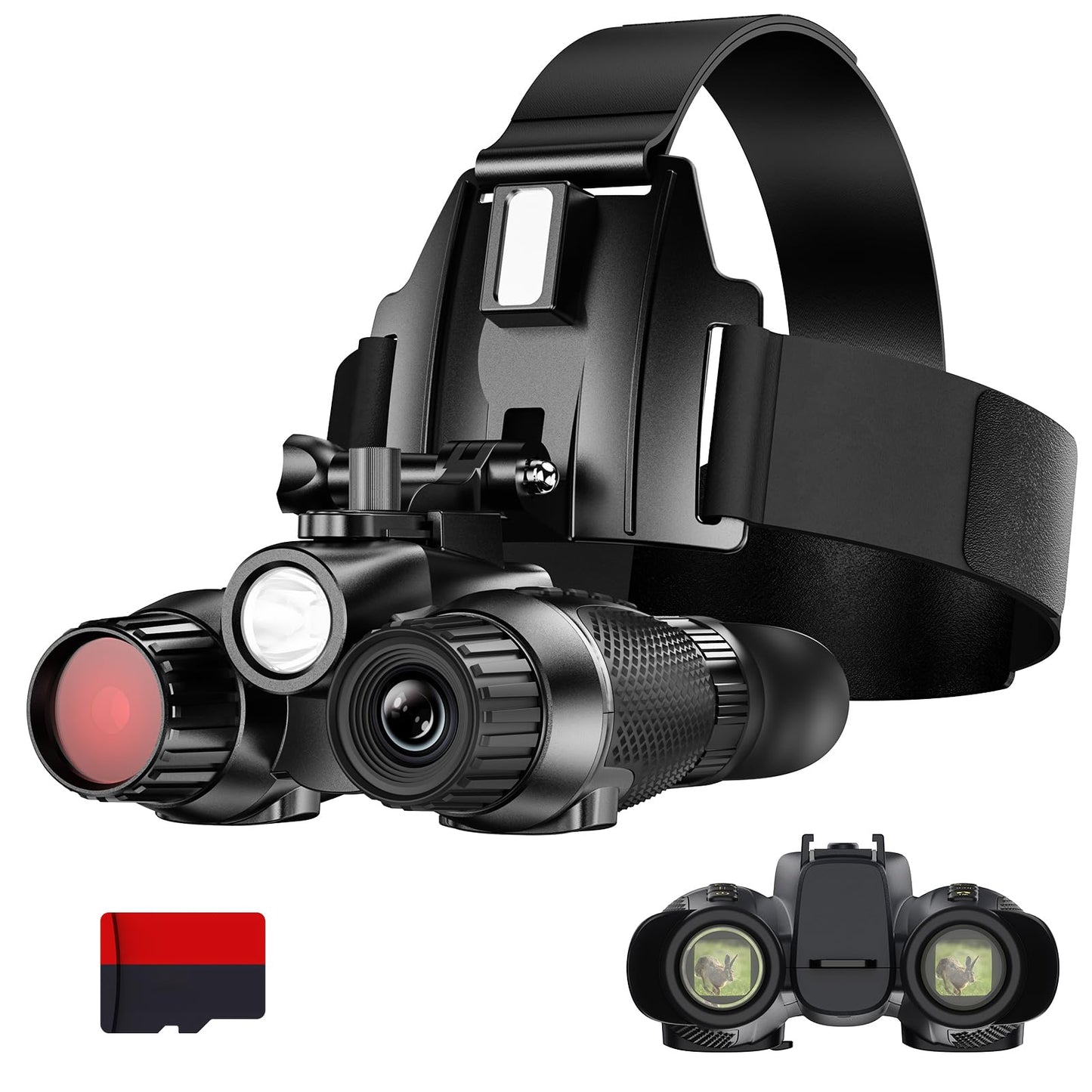 3D Head-Mounted Night Vision Goggles Infrared Night Vision Binoculars Stealth 850nm IR NVG with Manual Focus & 8X Digital Zoom 10°FOV with White Light Supplemental Lighting