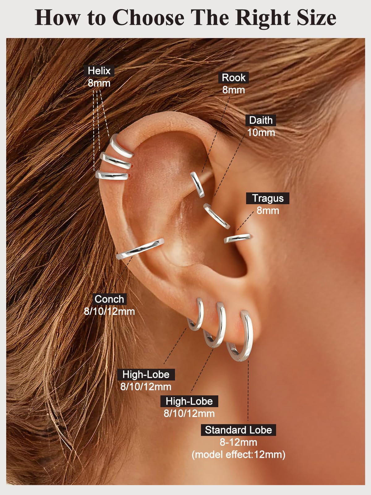 SILVERCUTE 925 Sterling Silver Huggie Hoop Earrings for Women,Hypoallergenic Small Silver Hoop Earring Cartilage Earring Lightweight Huggies Earrings for Women,8/10/12mm