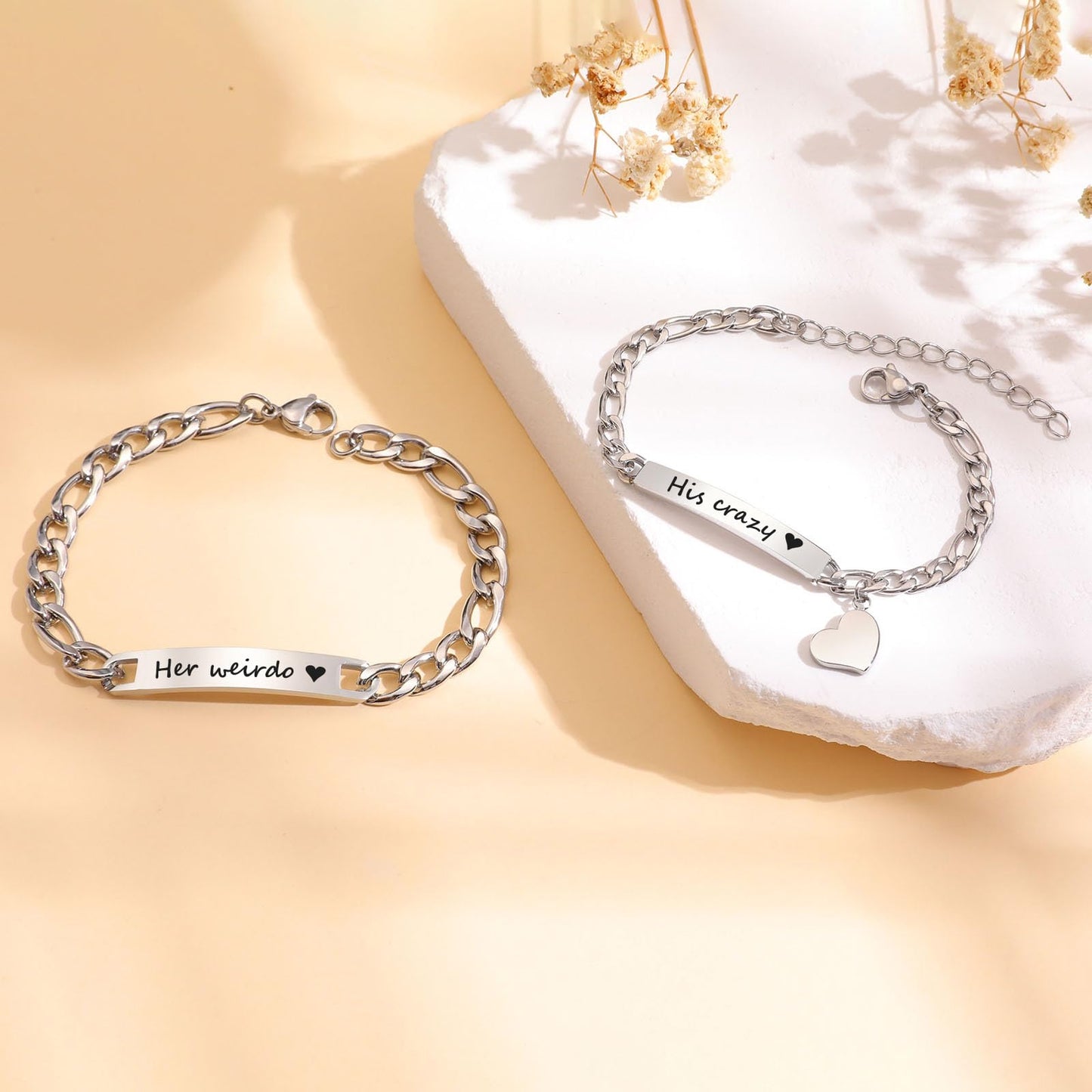 Personalized Matching Bracelet for Couple - Free Engraving Custom Couples Bracelets,Hypoallergenic Adjustable Stainless Steel Long Distance Relationship Bracelet,Promise Bracelet Gifts for Him and Her