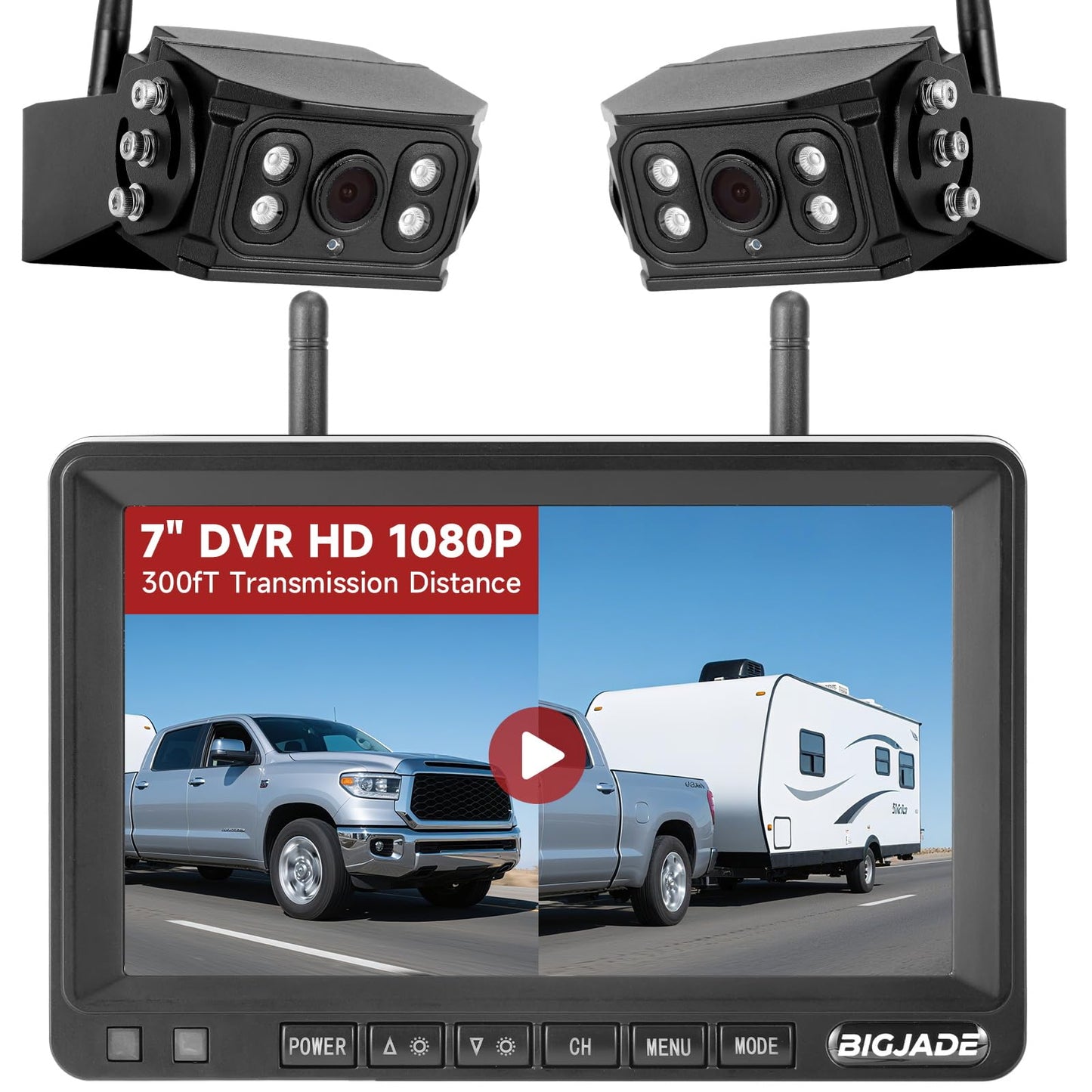 Wireless Backup Camera - Rv Backup Camera with HD 7" Monitor - Dual Back Up Camera Systems for Truck - IP69 Waterproof Rv Camera with DVR, Night Vision for Rv, Truck, Trailer and Camper