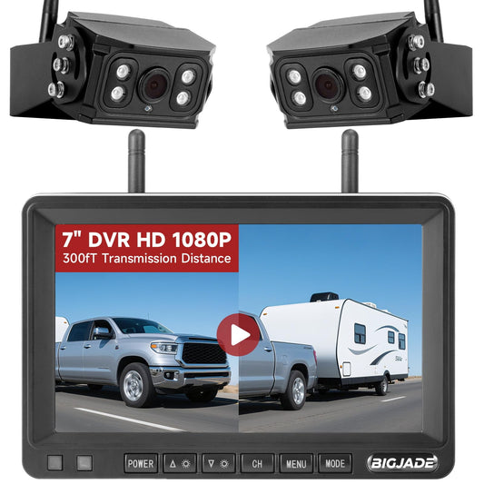 Wireless Backup Camera - Rv Backup Camera with HD 7" Monitor - Dual Back Up Camera Systems for Truck - IP69 Waterproof Rv Camera with DVR, Night Vision for Rv, Truck, Trailer and Camper