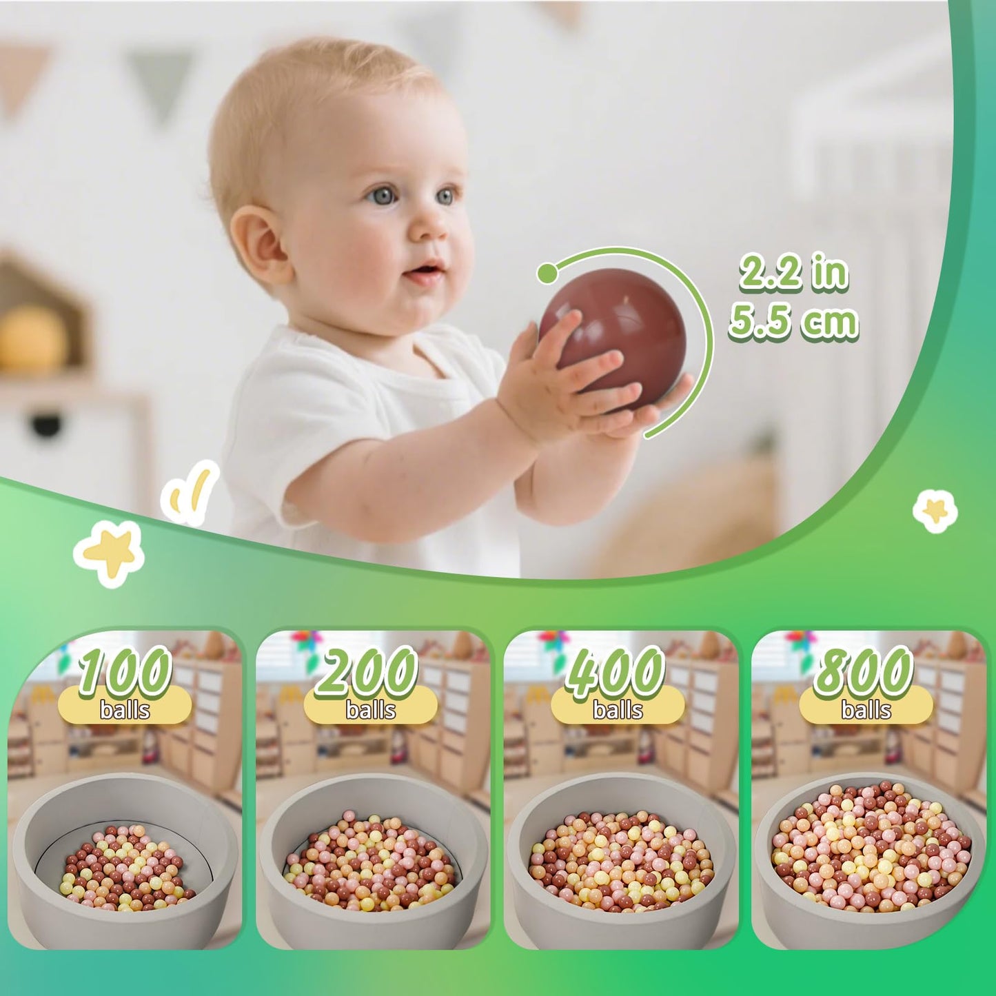 TRENDPLAY Plastic Balls for Ball Pits - Pack of 100 Hollow Balls- Safe and Exciting Playtime - Perfect for Toddler Baby Pools,Party,Festival Decoration, Pink+Pearl Brown