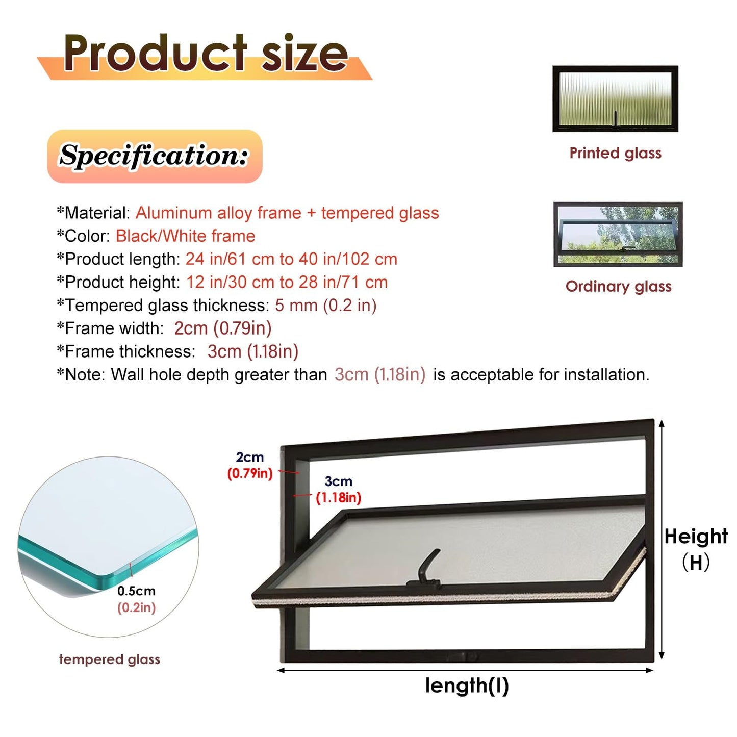 Basement Window With Tempered Glass,Bathroom Adjustable Ventilation,360° Rotating,Home Replacement Aluminum Casement For Sheds,Customizable Size