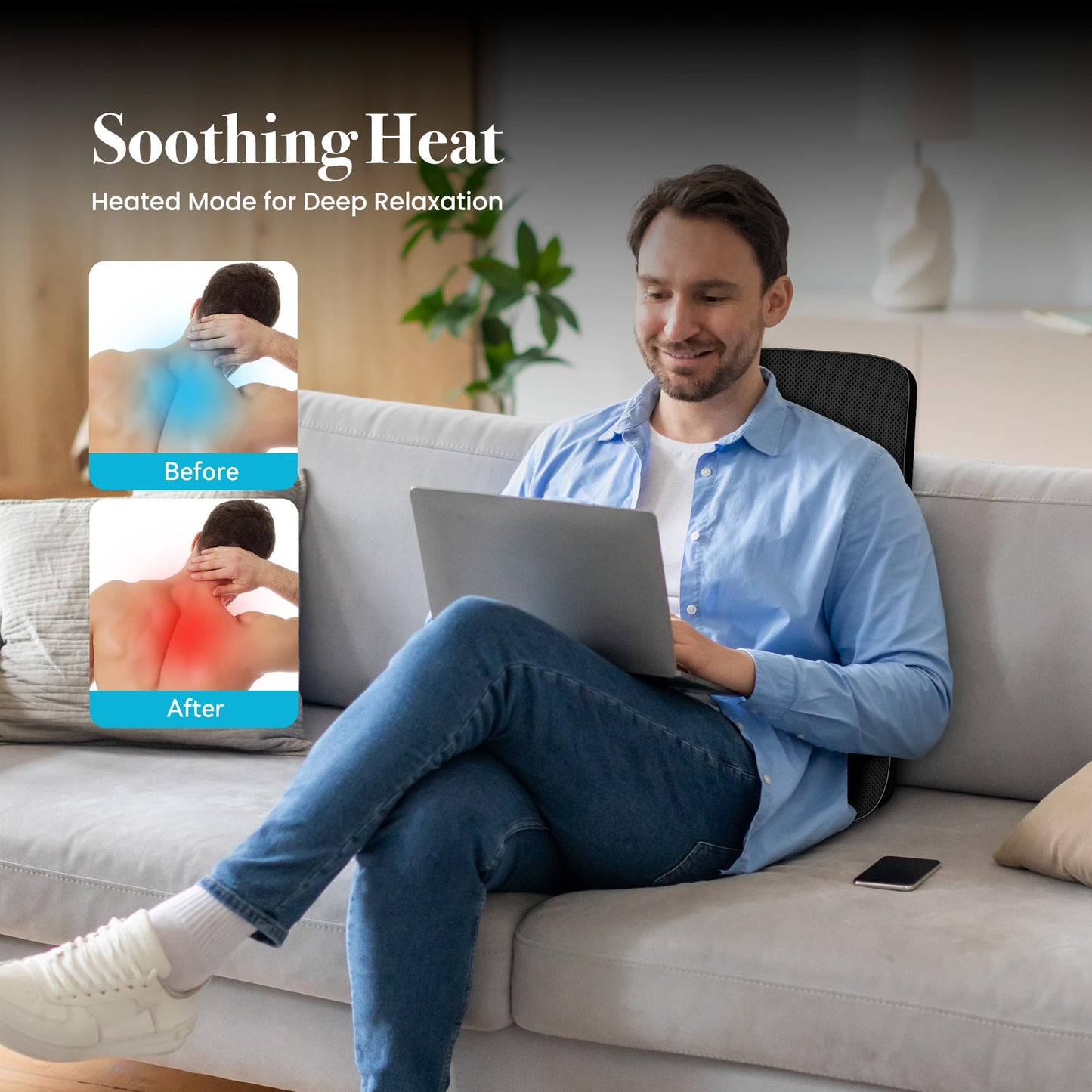 CuPiLo Shiatsu Back Massager for Pain Relief - 3D Kneading Massage Chair Pad for Back,Deep Tissue Kneading Massage Seat Cushion for Home or Office,Ideal Gifts for Men Women