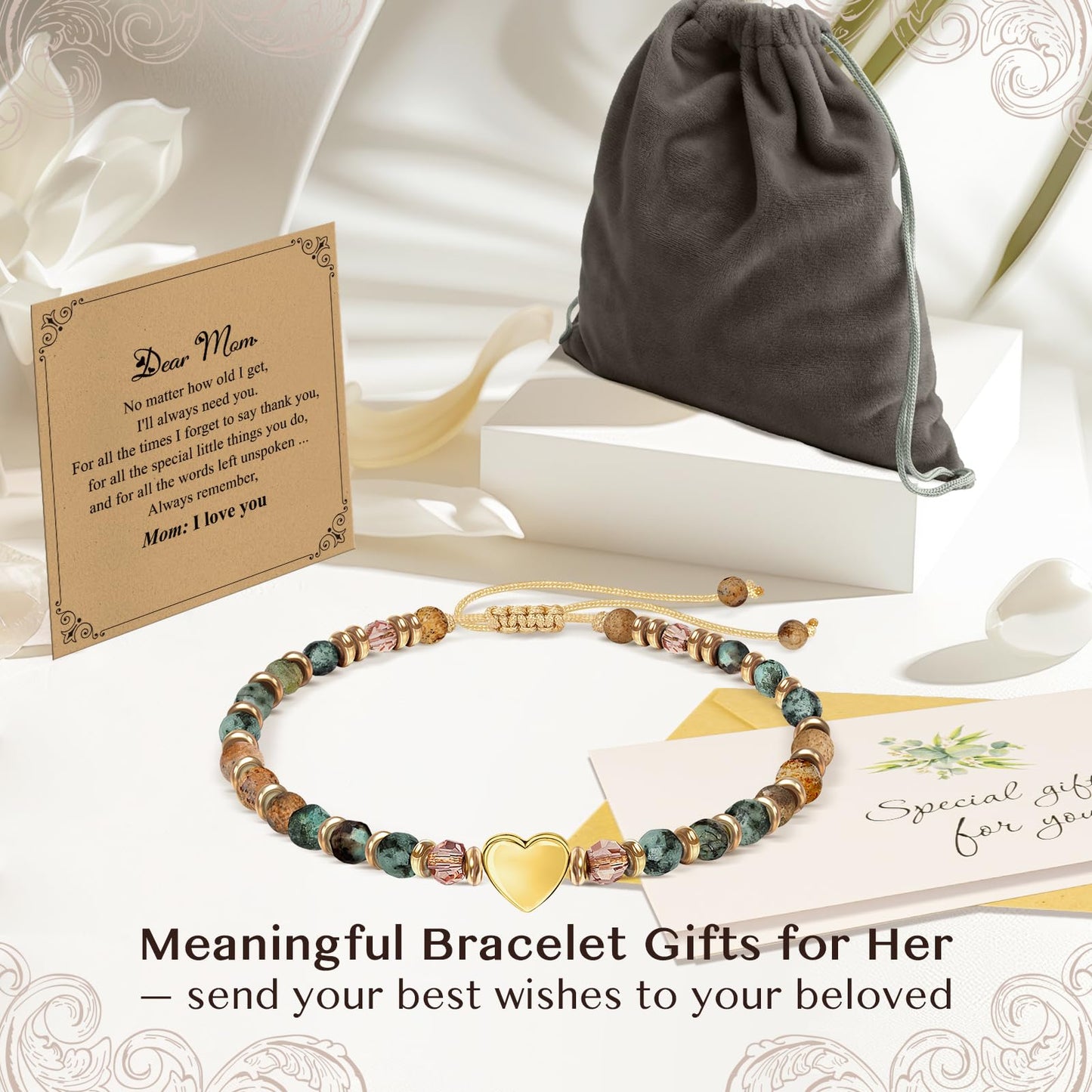 ZOKCC Mothers Day Bracelet Gifts for Mom: Healing Natural Stone Beads Bracelets Thinking of you Get Well Gift for Mother - Inspirational Birthday Christmas Gifts for Mom Mama