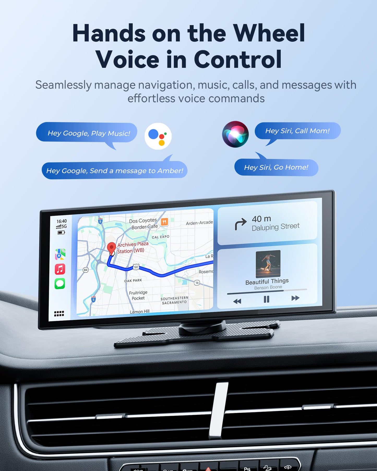 10.26“ Carplay Screen for Car with Net-Flix YouTube, Portable 60FPS Wireless Car Play Tablet for Apple CarPlay & Android Auto, 1080P Backup Camera, OTA, Dual Bluetooth, Voice Control, Navigation