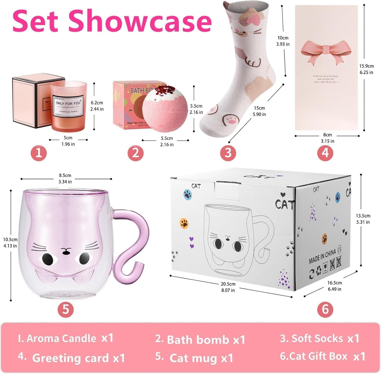 Cat Mug Gifts Set, Birthday Gifts for Women Her Mom, Christmas Presents for Women, Valentines Mothers Day Cat Lovers Presents Idea for Sister Wife Grandma Female Teacher Friend Coworker (Pink)