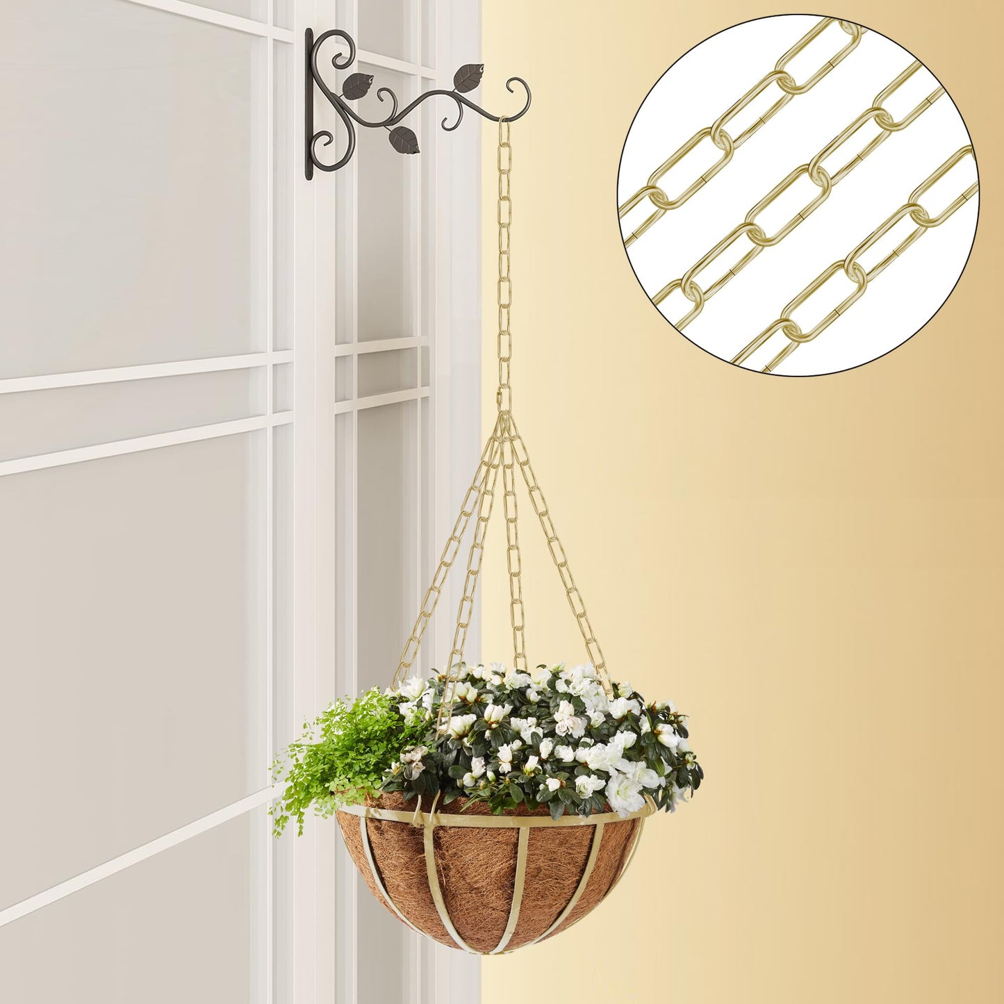 Omytie 12 Ft Heavy Duty Hanging Chain Kit with Connection Locks & Swag Ceiling Hooks for Lighting Fixture, Chandelier, Pendant, Lantern, Swag Lamp, Plant/Flower/Fruit Basket, Bird Feeder (Brass)