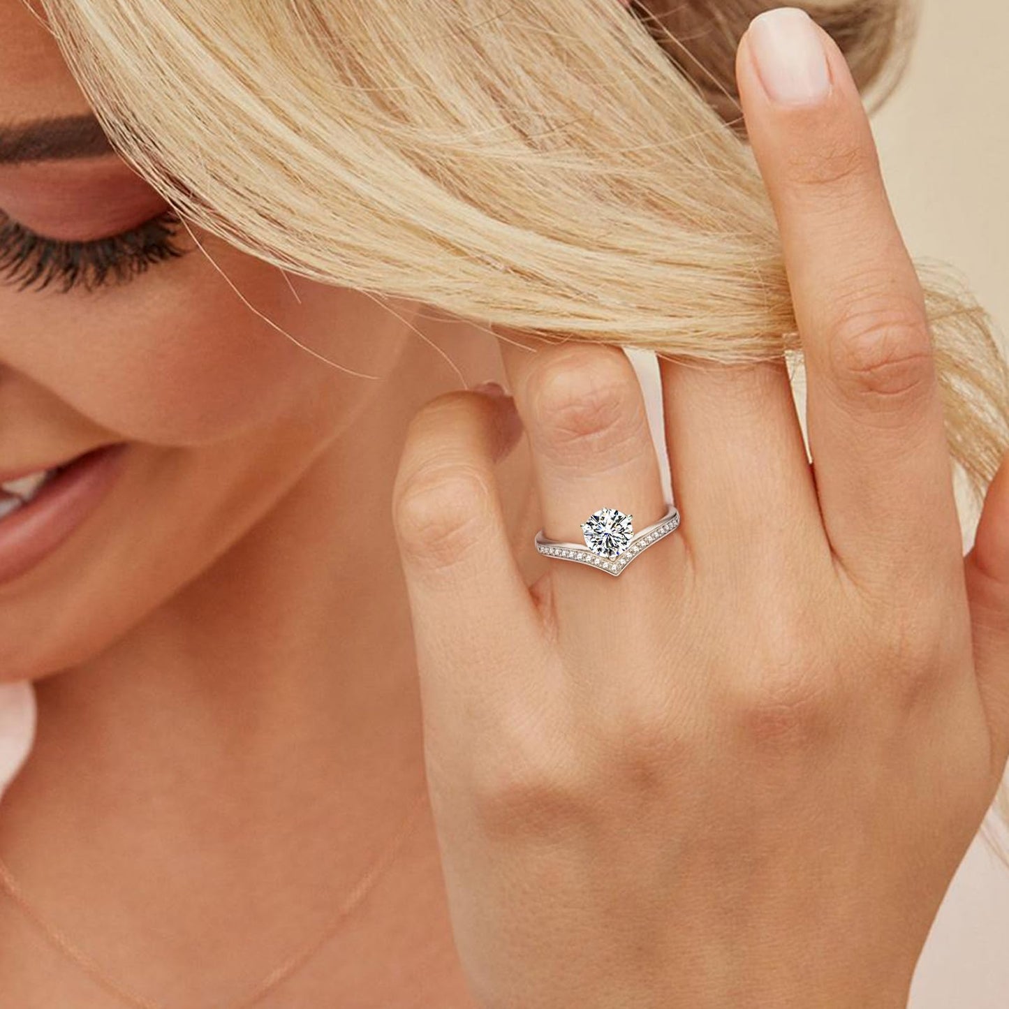 Kate Lynn Moissanite Rings for Women, 925 Sterling Silver Rings Engagement Promise Wedding Anniversary Rings for Her Jewelry Gifts for Girlfriend Wife, 1CT D Color VVS1 Clarity Moissanite Jewelry