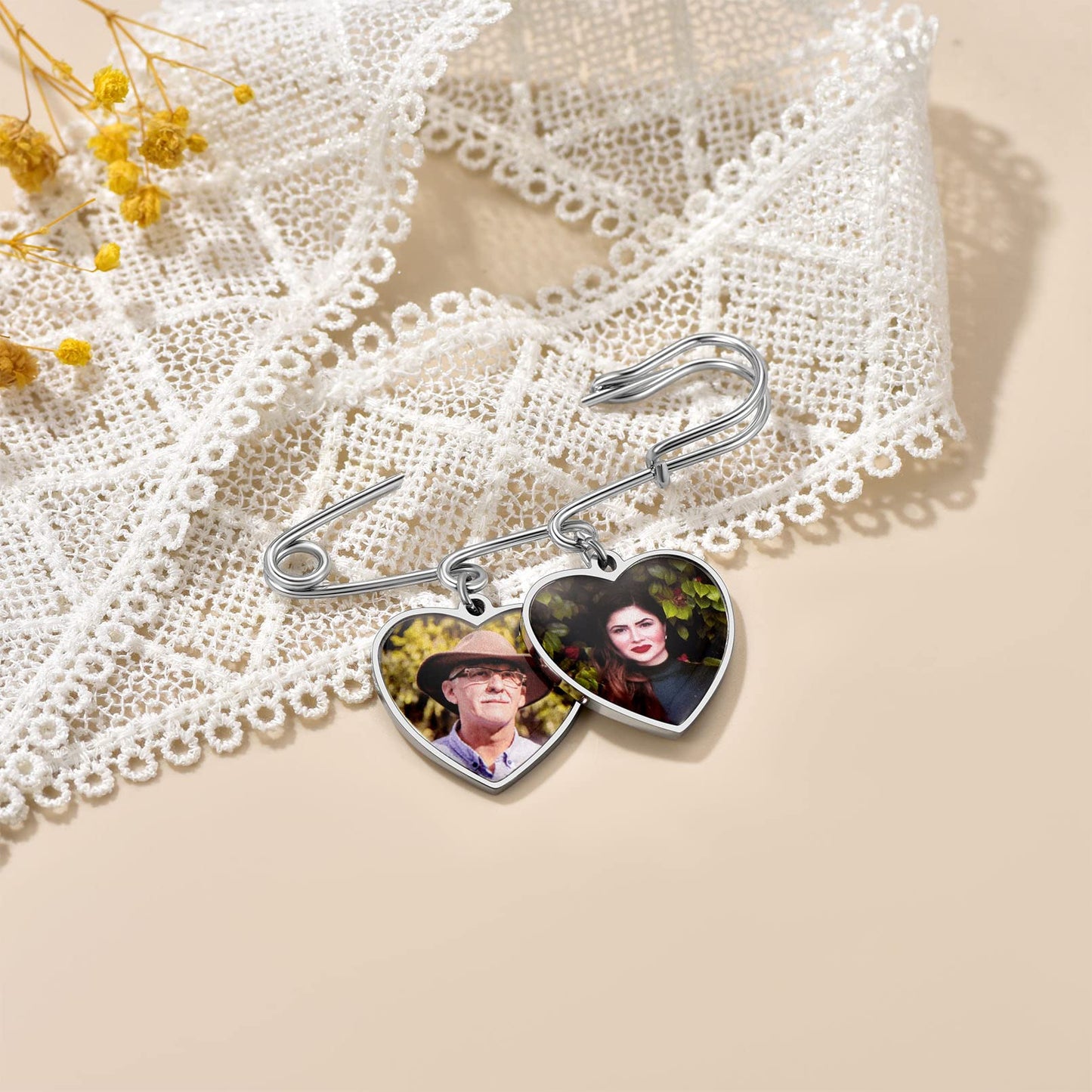 Custom4U Wedding Boutonniere Heart Bouquet Charm Pin Customized Photo Charm for Mother of The Bride Groom Women Men
