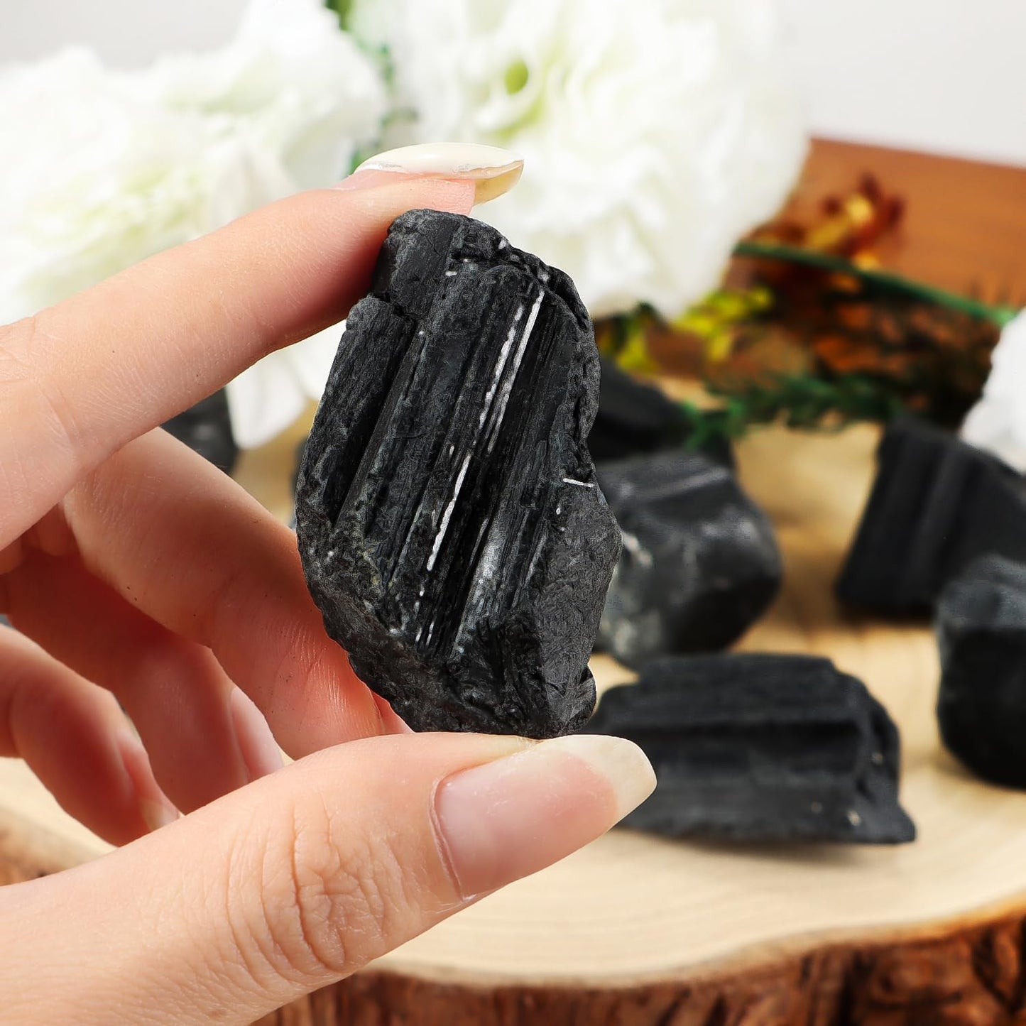 1Lb Natural Rough Black Tourmaline Crystals Stone Large Raw Black Tourmaline Healing Stones Bulk for Tumbling, Wicca & Reiki, Polishing, Wire Wrapping