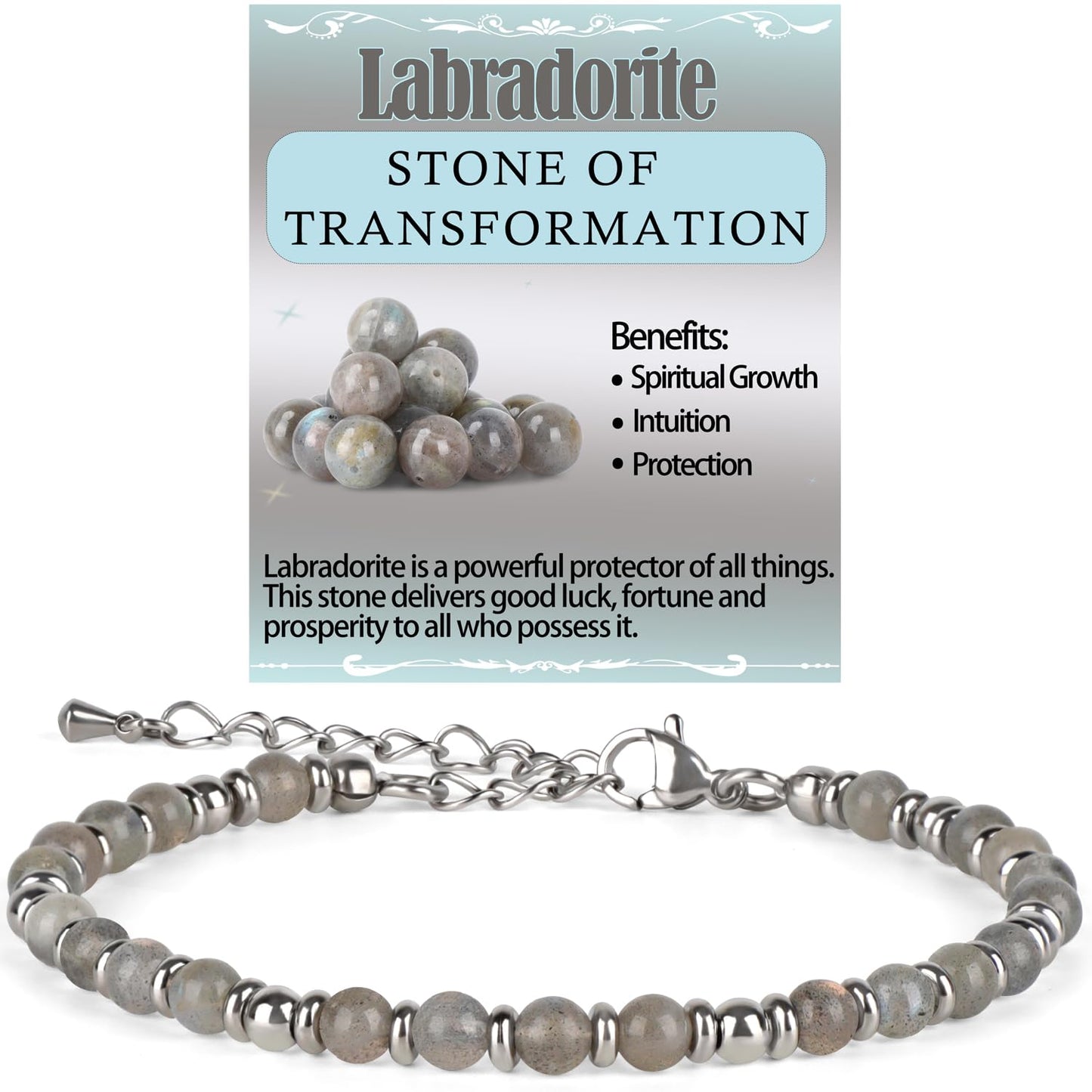 4mm Labradorite Tiny Beaded Bracelets For Women, Energy Gem Charm Jewelry Adjustable Bracelet Gifts for Mom, Daughter, Wife, Coworkers, Friends, Bestie