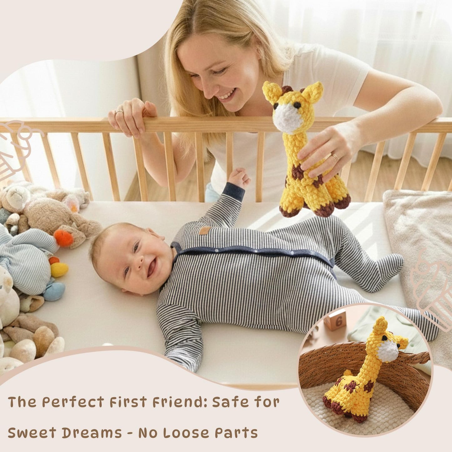 Moyii Handmade Crochet Giraffe Baby Rattle - Soft Cotton Amigurumi Sensory Shaker Toy for Newborns & Infants - Easy Grip Lovey Sleep Toy & Neutral Nursery Decor Shower Gift