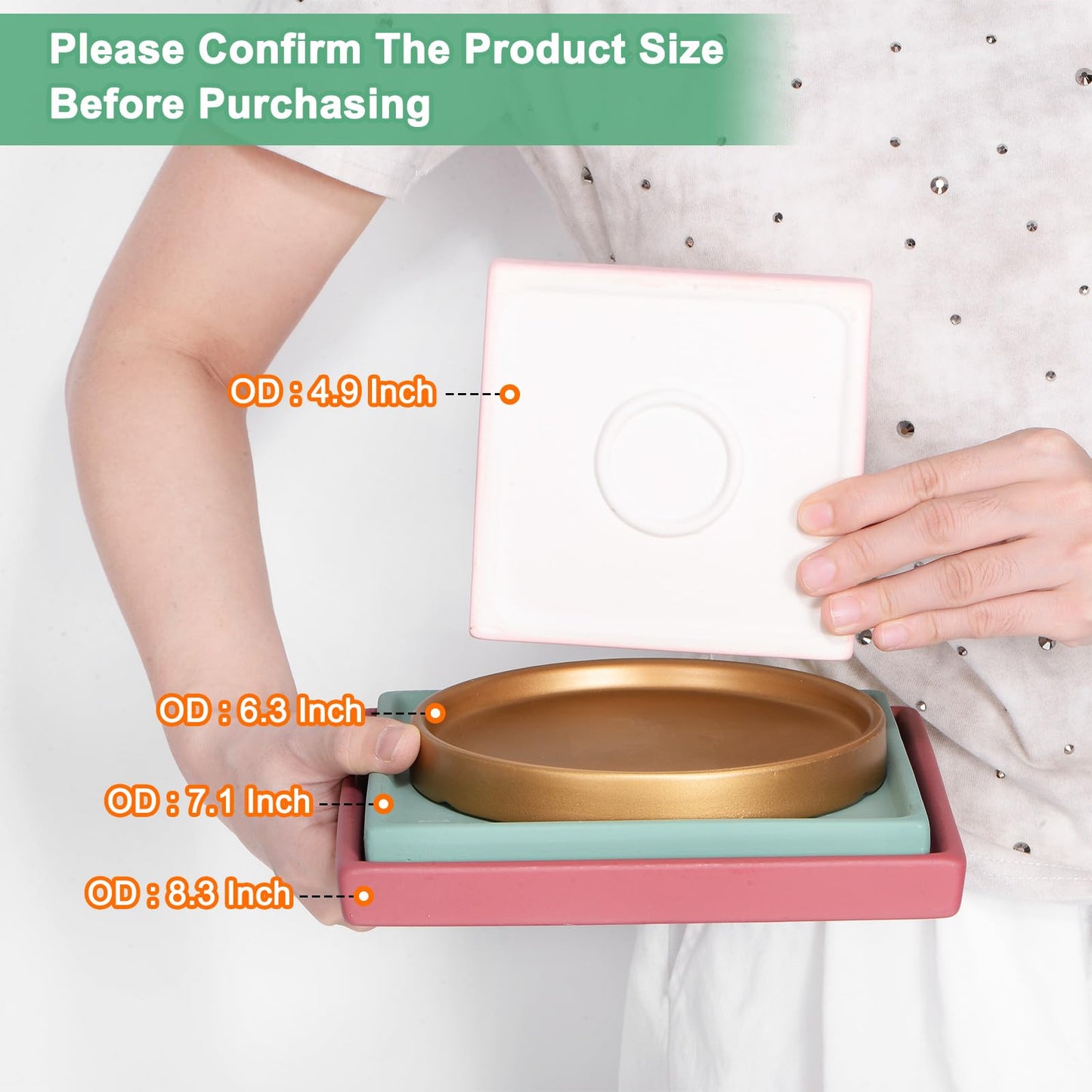 M METERXITY 2-Pack Ceramic Plant Saucer, 5 Inch Plant Water Catcher Tray, Plant Pot Saucers for Indoor/Outdoor Plants/Flower Drainage Drip Water Tray [Square Dark Orange]