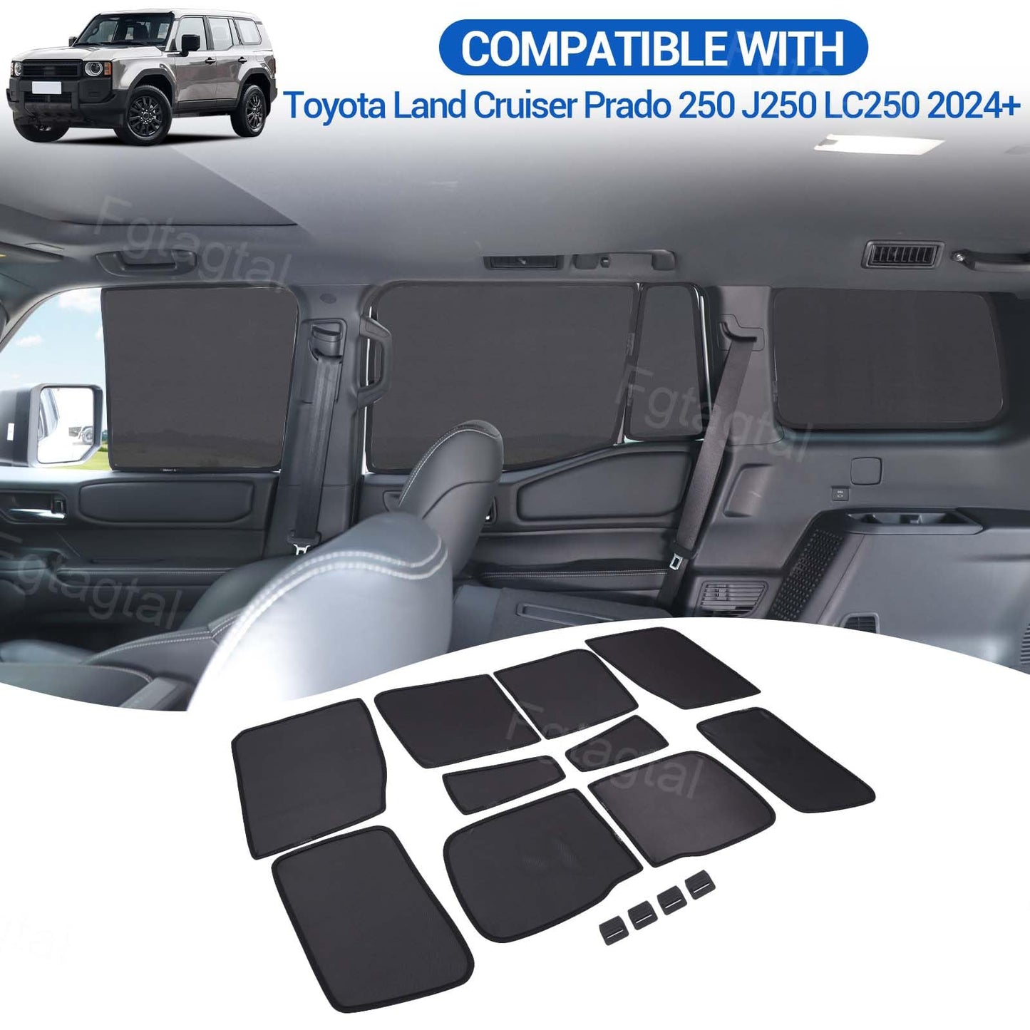 Car Window Shades Fit for Toyota Land Cruiser 250 Prado J250 LC250 2024 2025, Front Rear Side Window Screens Mesh Window Sun Shade Glare Shield and UV Rays Protection and Keeps Vehicle Cool, 10PCS