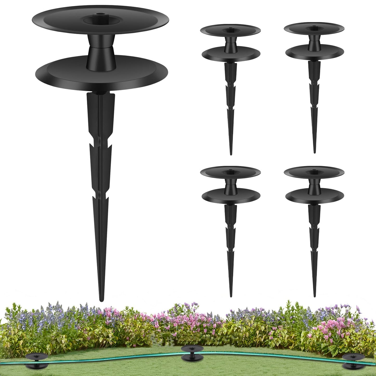 4PCS Garden Hose Guide Spike, Metal Hose Guides for Garden Heavy Duty, Cast Iron Garden Hose Guides for Outside, Rustproof Coated Hose Guide Stakes for Lawn & Yard, Plant & Flower Bed Protection