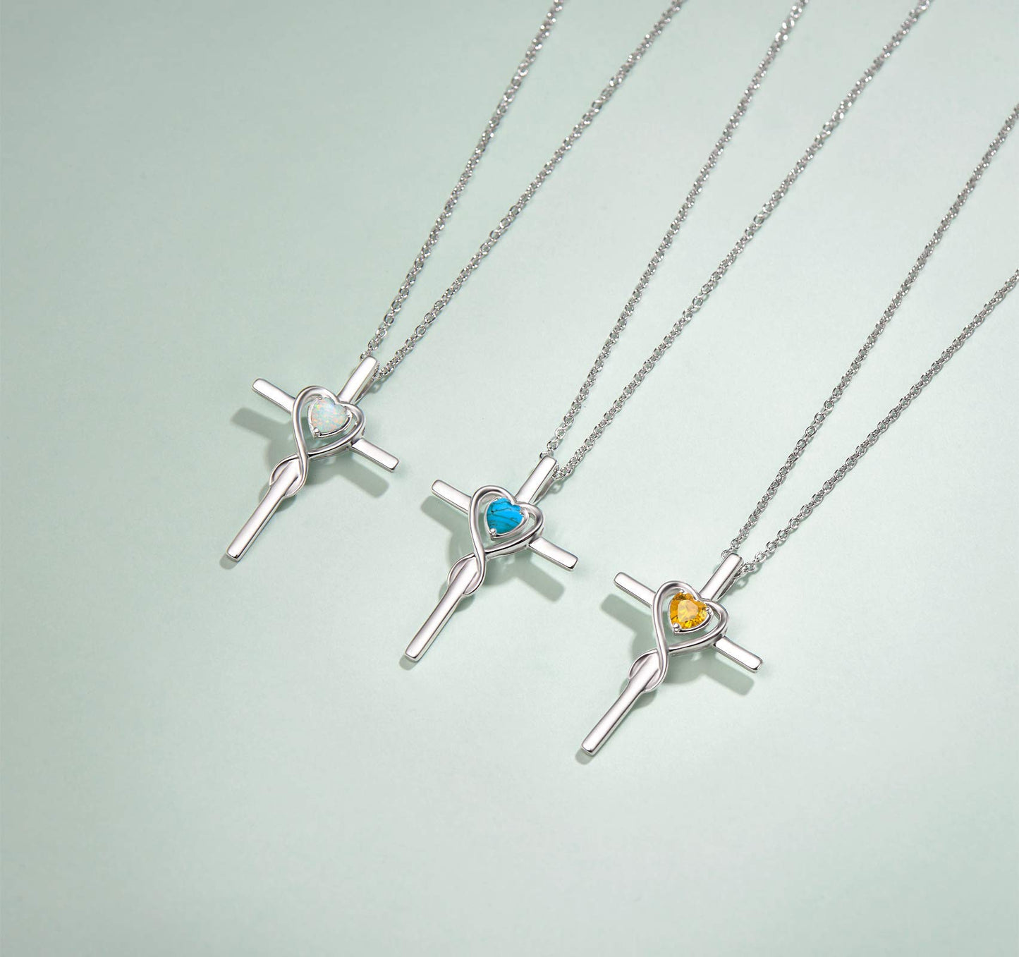 FANCIME Citrine Cross Necklace For Women Sterling Silver Birthstone Citrine Infinity Heart November Birthstone Jewelry Valentines Day Gifts for Women