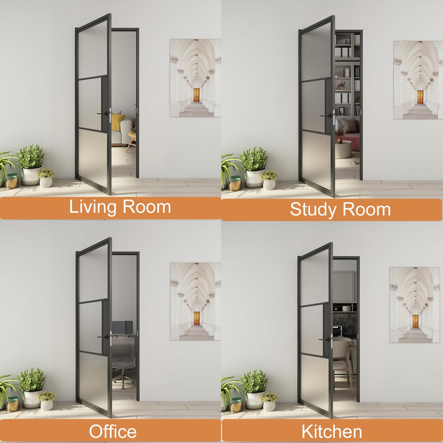 Jubest Prehung Door, 36" x 84", Interior Hollow Swing Metal Frame Frosted Glass, Pre-Assembled, Easy to Install, Left-Hand