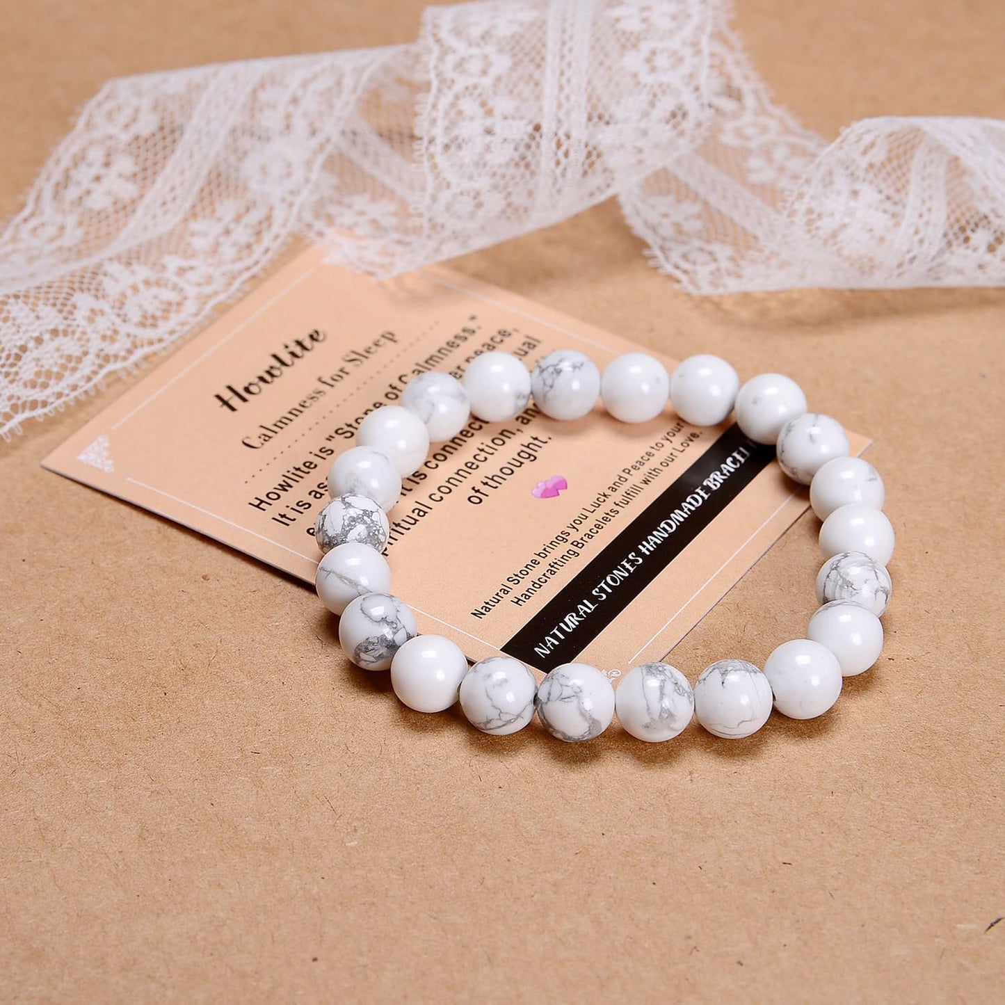 AD Beads Handmade Gemstone Stretch Elastic Bracelet Crystal Healing Reiki Nature's Beauty and Spiritual Essence Unisex (4mm, Howlite (Calmness for Sleep))