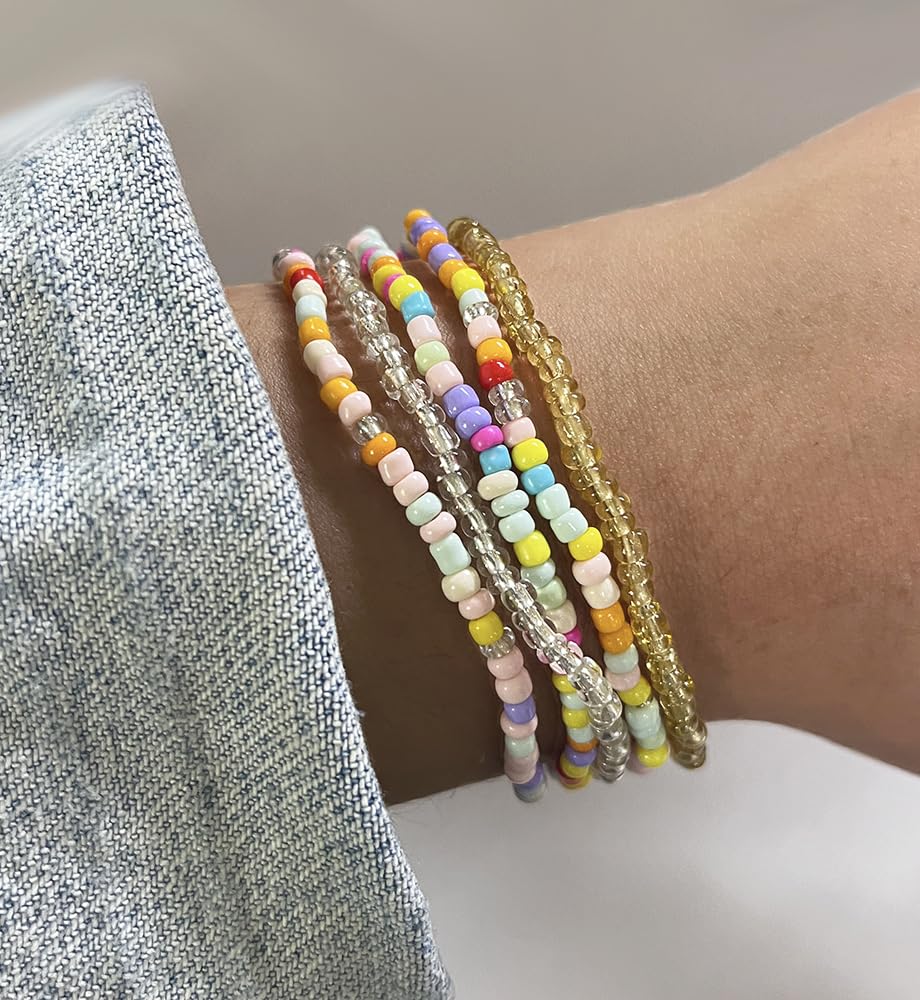 iF YOU Small Colorful Beaded Bracelets Set for Women Trendy, Boho Glass Seed Bead Stretch Bracelet Stack, Non Tarnish Stackable Bracelets Pack Fashion Accessories Gifts