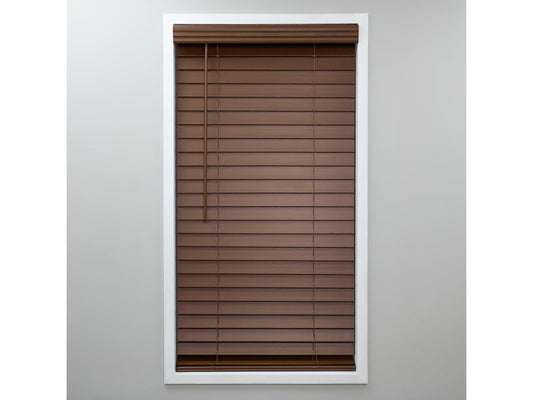 Eclipse 2in. Faux Wood Blinds, 70"W x 48"L in Dark Oak - Cordless Window Blinds, Certified Safe for Children & Pets, Light Filtering, Wand Tilt and Smooth Easy Operation, Window Shades for Home