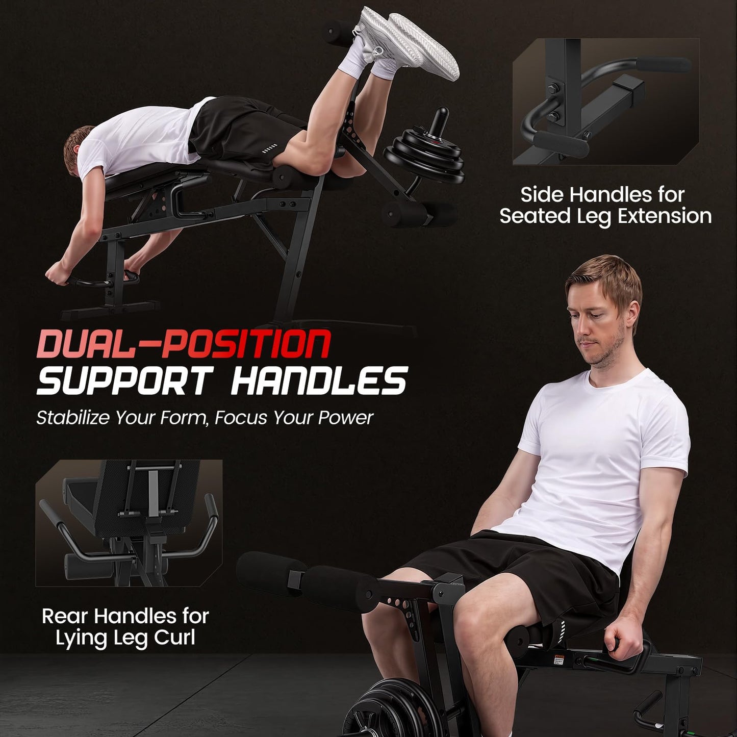 ANCHEER Leg Extension and Curl Machine, 880LBS Adjustable Leg Curl Machine, Seated Leg Extension and Lying Curl Machine for Home Gym, Leg Workout Equipment Compatible with 1" and 2" Plates