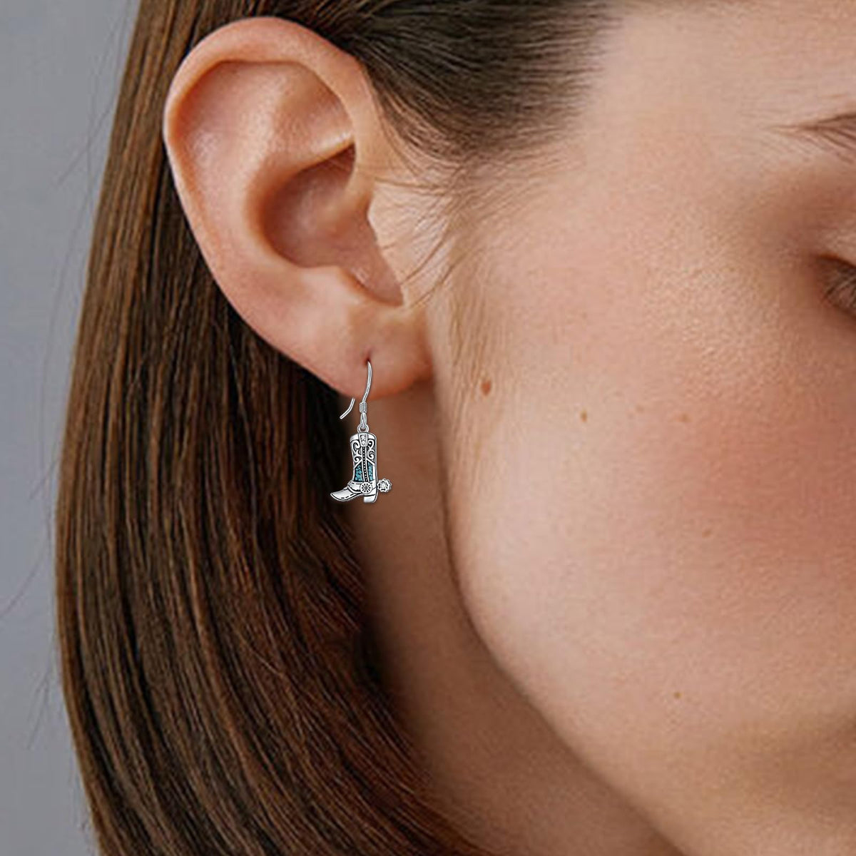 KoyeKei Western Cowboy Boot Earrings for Women 925 Sterling Silver Cowgirl Texas Boot Dangle Drop Earrings Turquoise Cowboy Carter Country Jewelry Boho Valentines Gifts for Daughter Wife Girlfriend