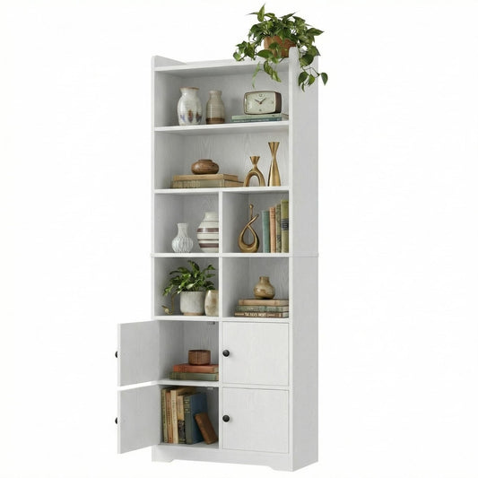 IRONCK Bookshelf with Doors, Book Shelf with Storage Shelves, 74.6 in Tall Bookcase for Home Office, Living Room, Bedroom, White