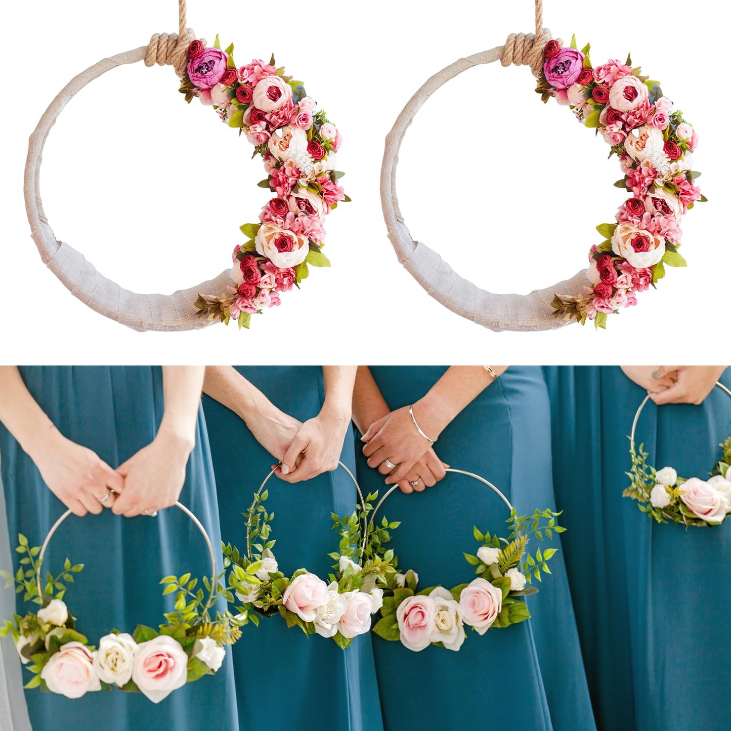 PATIKIL 10 Inch Bamboo Macrame Hoop, 6Pcs Wood Floral Hoop Craft Rings with 1 Scissor for DIY Craft Dream Catcher Wedding Wreath Decor Wall Hanging Decoration