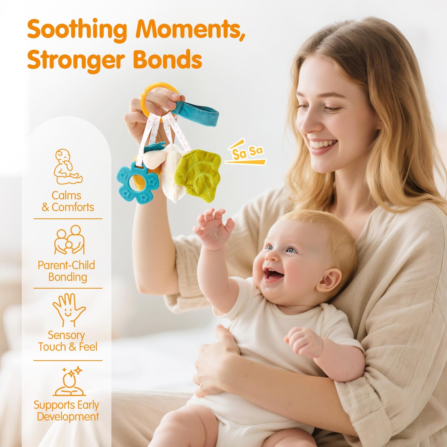 hahaland Baby Lovey Security Blanket, Plush Hanging Sensory Toy with Teether, Rattle & Crinkle for Infant 0-3-6-12 Months, Christmas Set for Boys Girls Snuggle & Play
