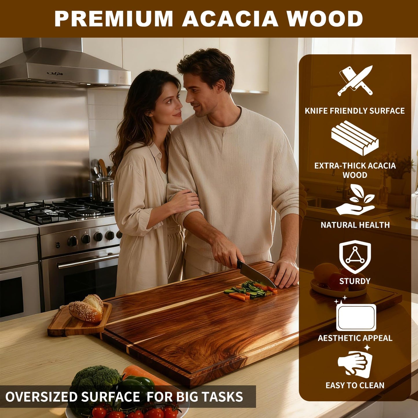 Sentsu Acacia Wood Cutting Board 36 x 24, Extra Large Wood Cutting Board for Kitchen, Butcher Block Cutting Board with Juice Groove and Handles, Stove Top Cover and Large Charcuterie Board