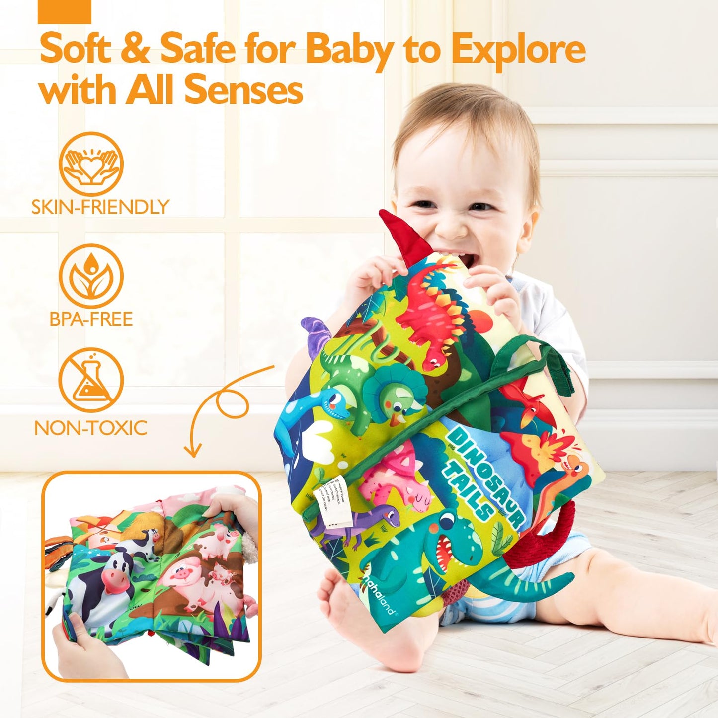 hahaland Baby Books 2PCS - Baby Toys 0-6 Months - Touch & Feel Tummy Time Sensory Soft Books for Babies 0-12 Months, Stroller Travel Toys