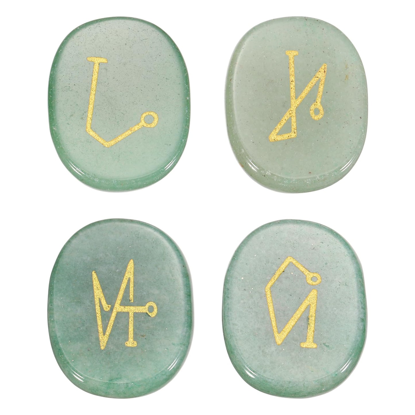 MECCANIXITY 4Pcs Engraved Chakra Stones with Reiki Symbols, Green Aventurine Reiki Healing Crystal Gemstone 7 Chakra Crystal Stones Tumbled Palm Stone for Anxiety Relieve