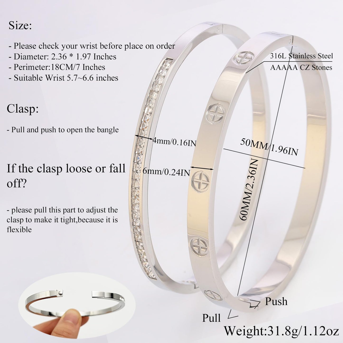 Camhanno Silver Bracelet Stack for Women - 2Pcs 18K Gold Plated Love Bangle Crystal Friendship Bracelet Jewelry,Mothers Day Valentines Birthday Christmas Jewelry Gifts for Mom Her Wife Grandma.