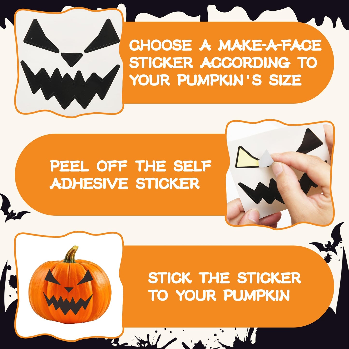 Calidum 90 Designs Pumpkin Decorating Stickers, Jack-O'-Lantern Face Craft Decals, Pumpkin Carving Stickers Kit, Halloween Decorations Supplies Games Gifts Trick or Treat Party Favors for Kids