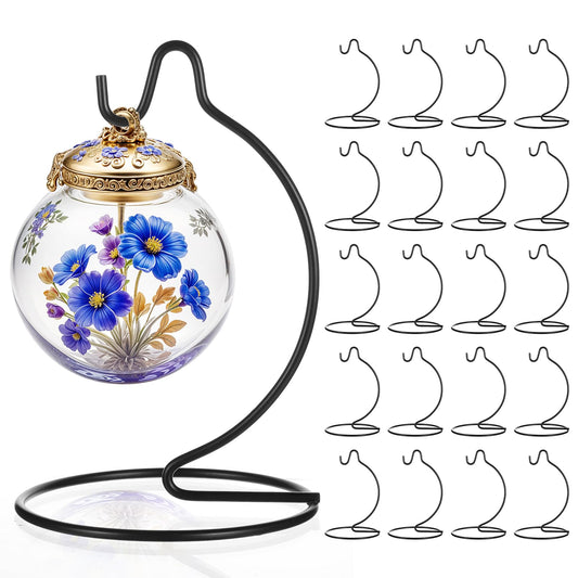 JOUTYFOR 20 Pcs Ornament Display Stand Small 6 Inch, Ornament Hanger, Air Plant Holder Terrariums Hanging Stand Crystal Ball Hanging Hook for Christmas Wedding Home Office Decoration(Black)