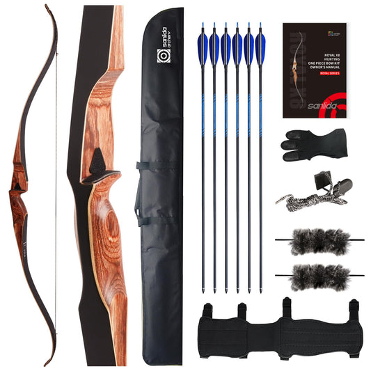 Sanlida Archery 60" Royal X8 One-Piece Bow Traditional Wooden Hunting Bow Handmade Hunting Bow and Arrows Kit for Adults & Traditional Archers, RH Only (40lbs, Red Wood)