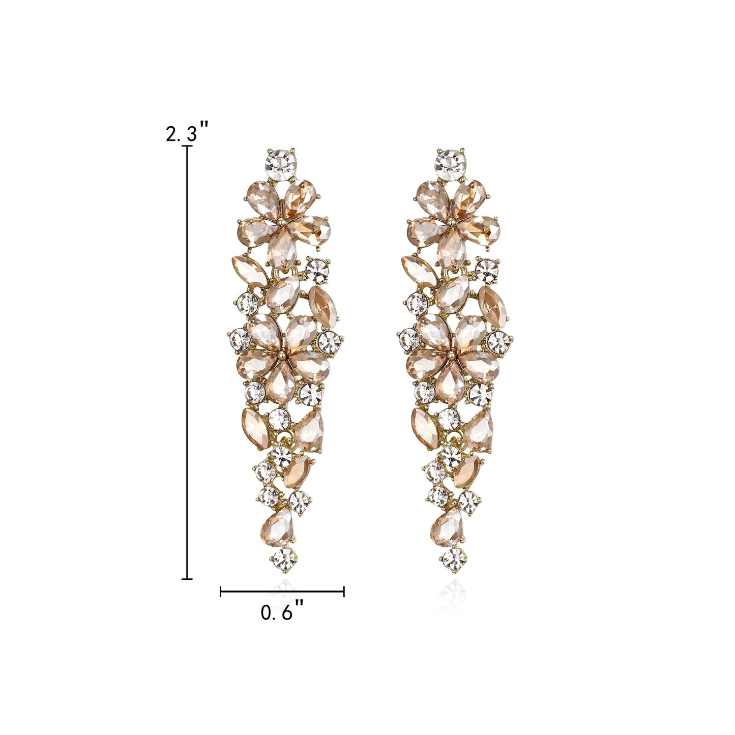 EleQueen Sparkle Marquise Rhinestone Crystal Statement Dangle Earrings for Women, Gold-Tone Brown Crystals Art Deco Prom Chandelier Jewelry for Wedding Bridal