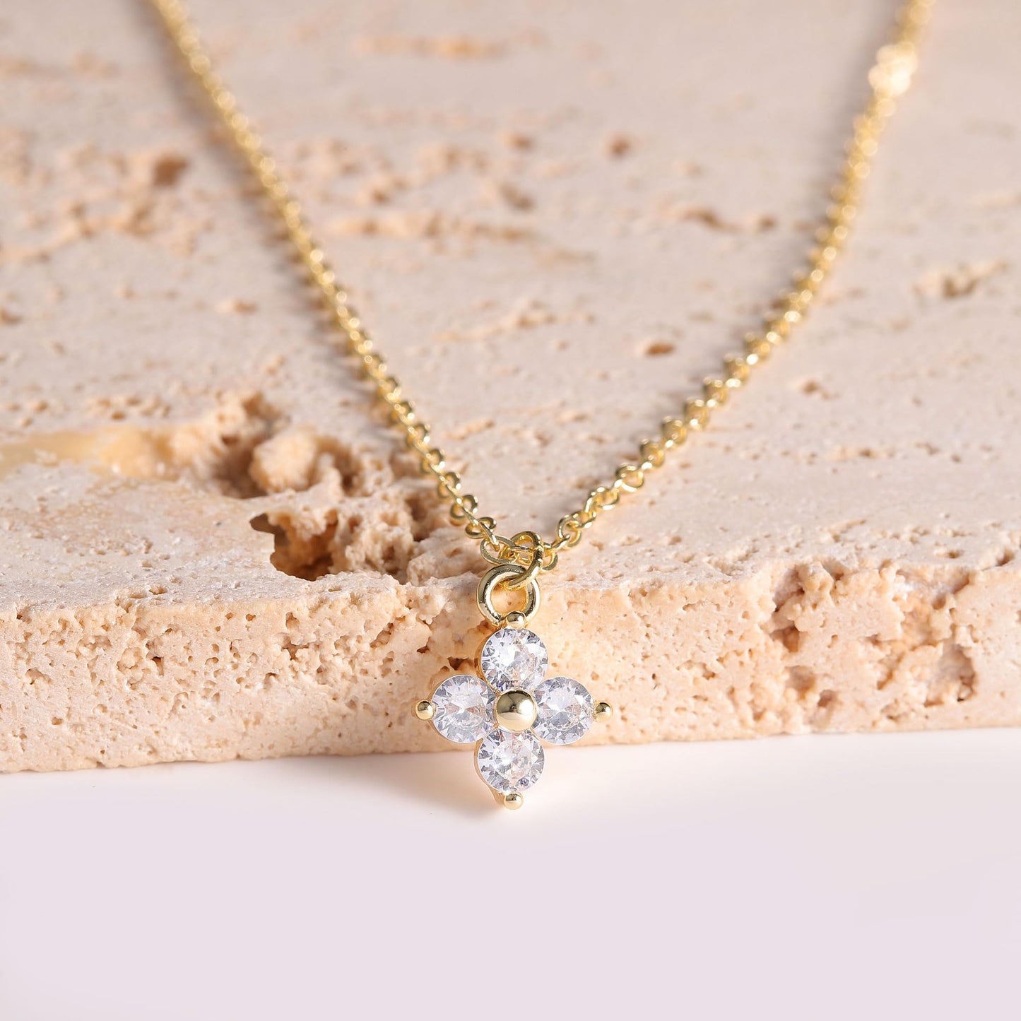 GUOKE Four Leaf Necklace - 14K Gold Plated Dainty Gold Necklace Simple Jewelry for Women