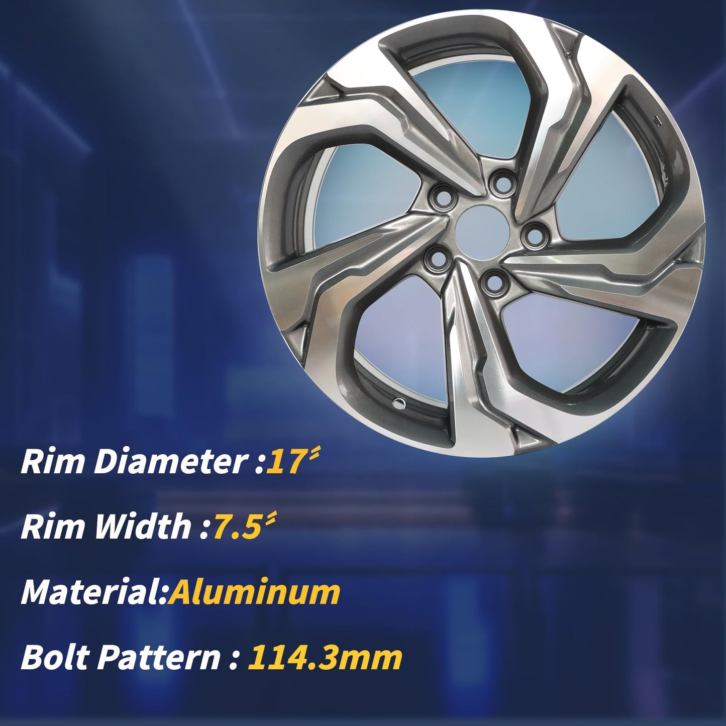 LUNEGUE 17x7.5" 17 Inch Aluminum Alloy Wheel Rims Fit for Honda Accord 2018 2019 2020 2021, Direct Fit, OE Specs Single Replacement Rim