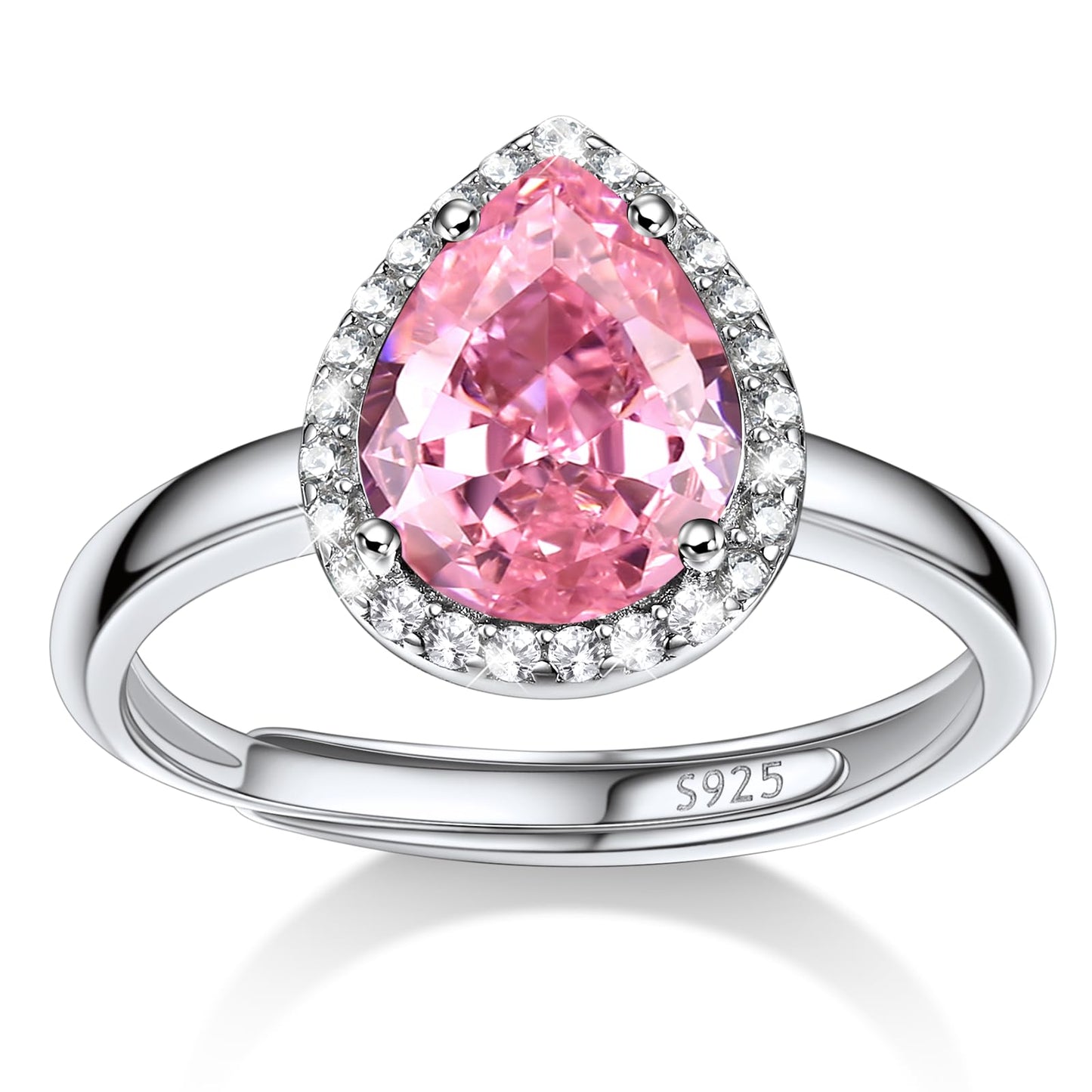 Bestyle Infinity Love Teardrop October Pink Tourmaline Gemstone Rings with Sparkling Cubic Zirconia, Brilliant Love Teardrop Diamond Halo Rings Statement Jewelry for Women