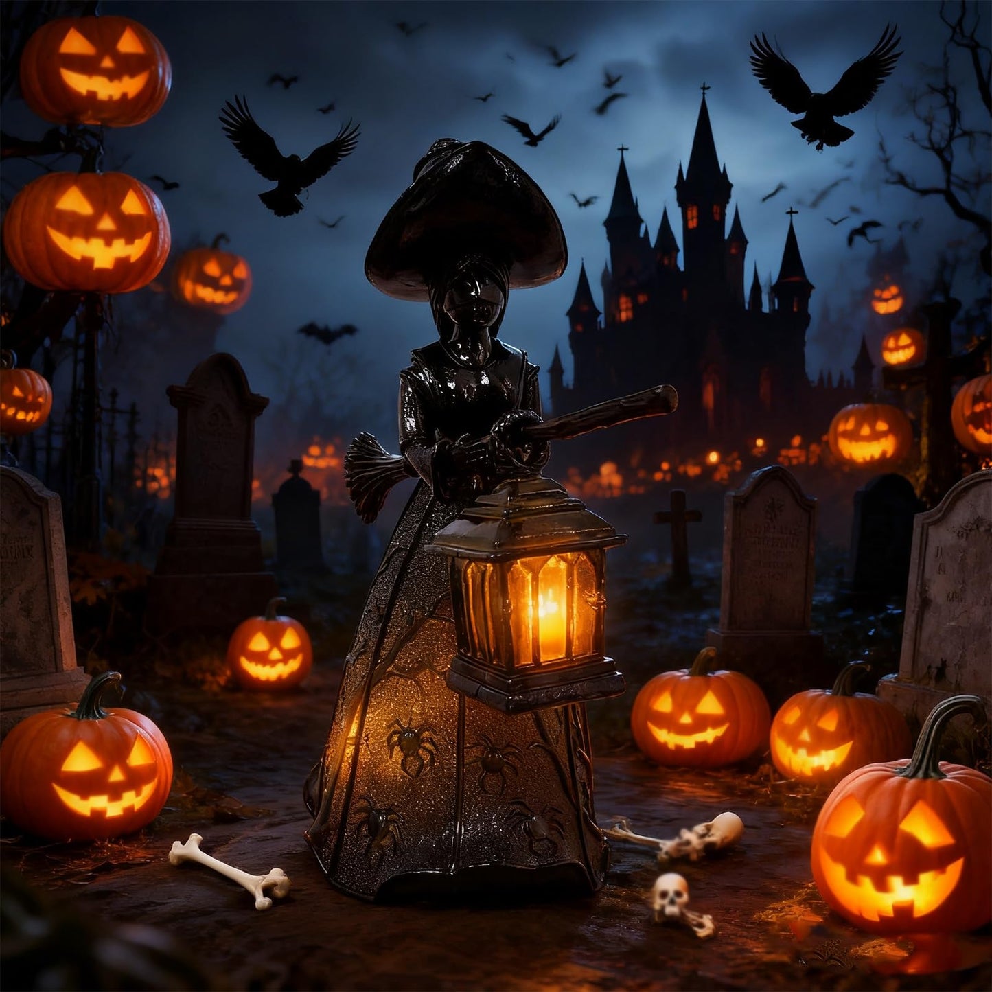 Halloween Witch Lamp, Gothic Spooky Witch Decor with Holding Lantern, Witchy Lamp with Witch Hat Design, Standing Night Light for Home, Porch, Tabletop, Party Decor, for Halloween and Gift(1pc)