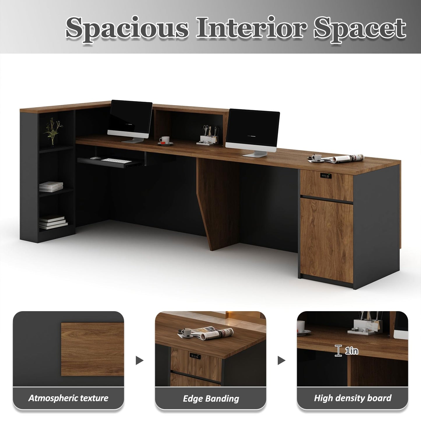 YTElantivo L-Shaped Reception Desk with Counter, 1-Inch Thick Board, Lockable Drawers & Keyboard Tray, Heavy-Duty Front Desk for Office, Salon, Hotel & Clinic